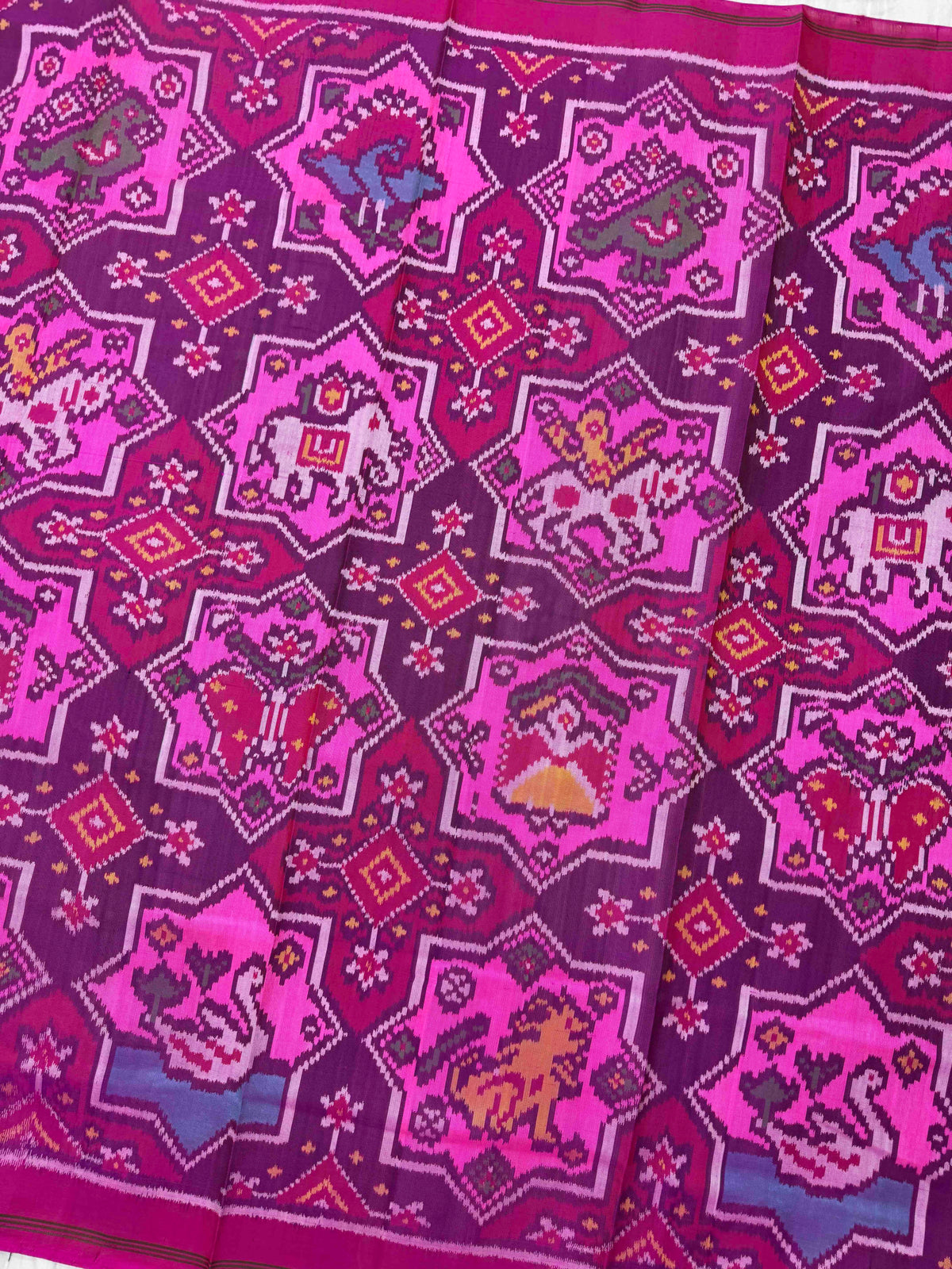 Pink & Multicolour Star Narikunj Semi Double Ikat Patola Dupatta
