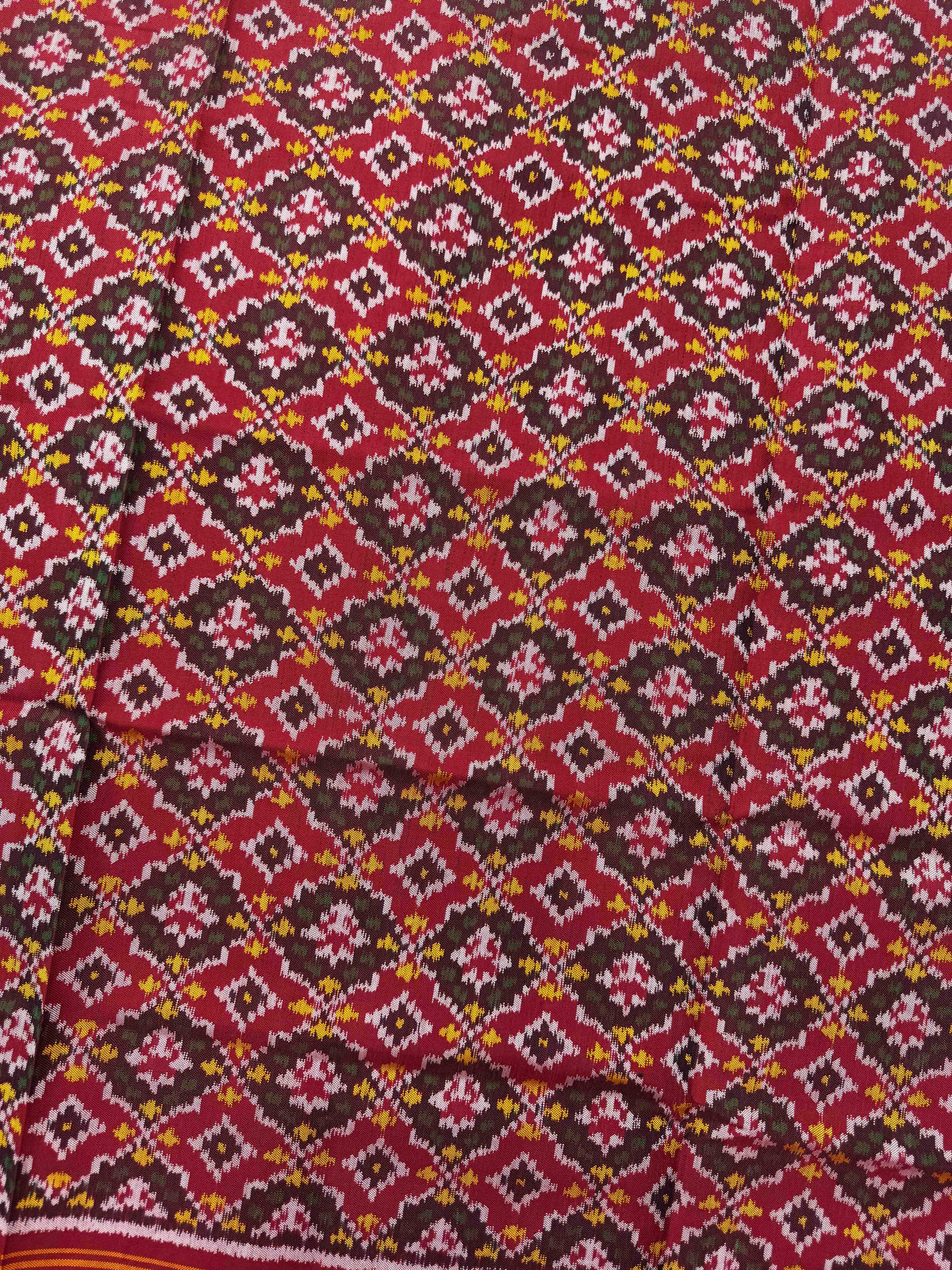 Red Buttonful Semi Double Ikat Patola Dupatta