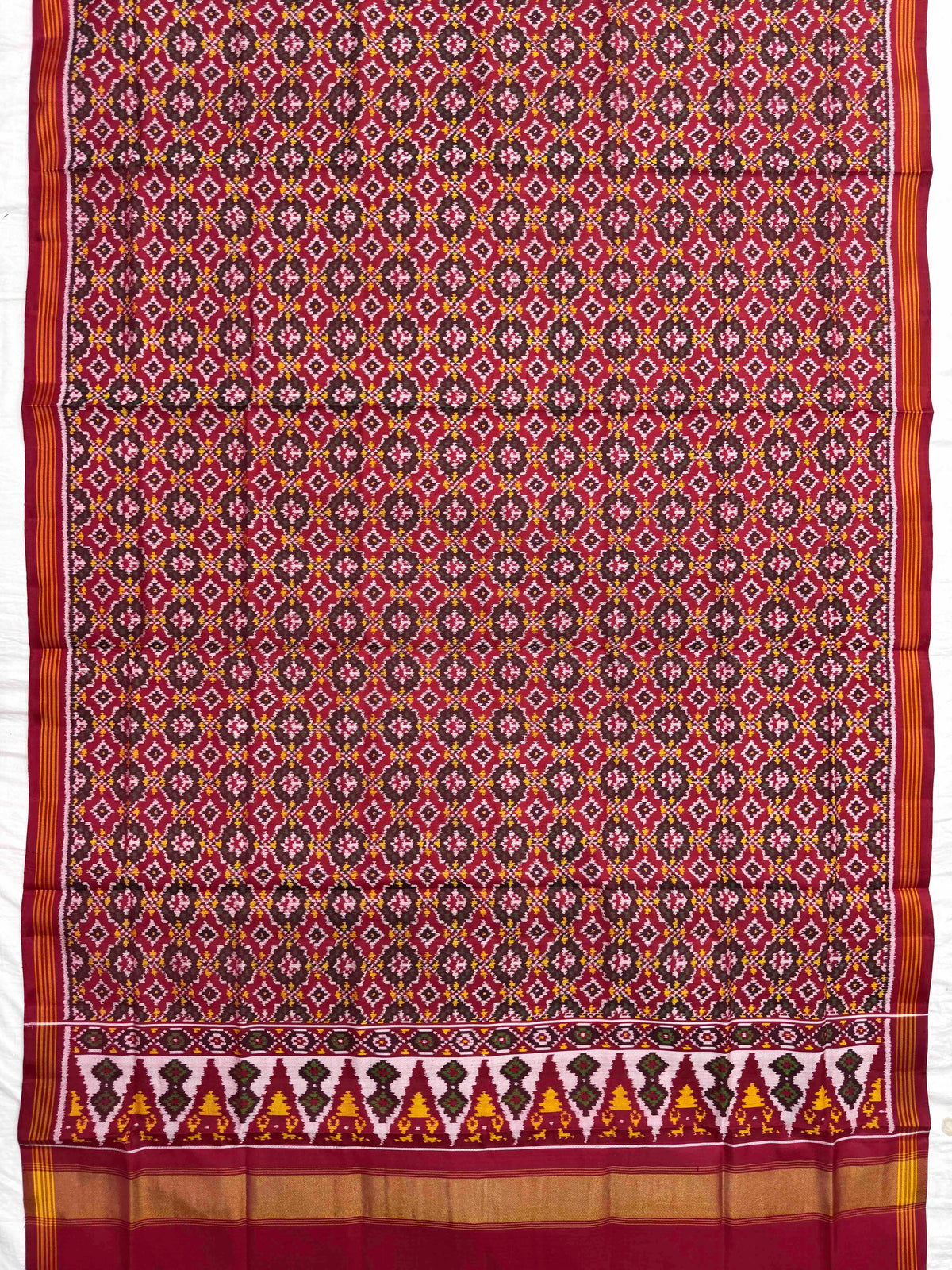 Red Buttonful Semi Double Ikat Patola Dupatta