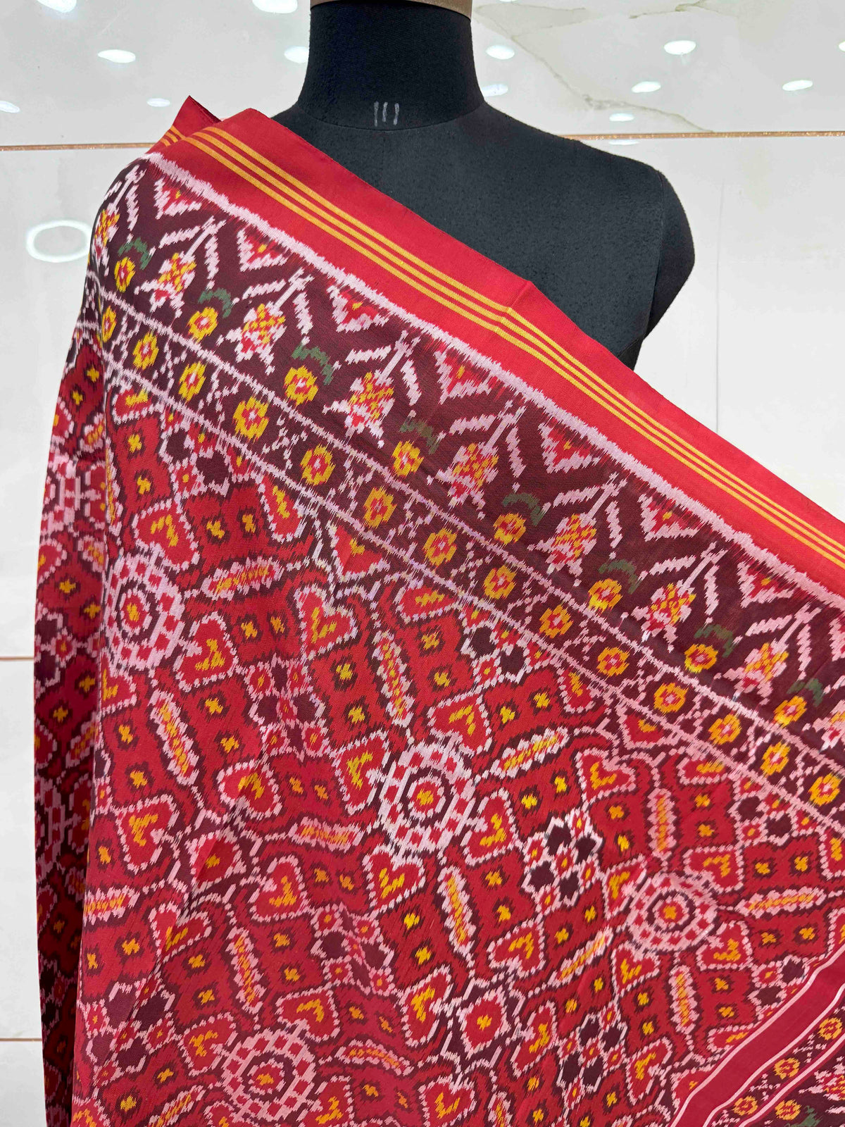 Red Manekchowk Semi Double Ikat Patola Dupatta