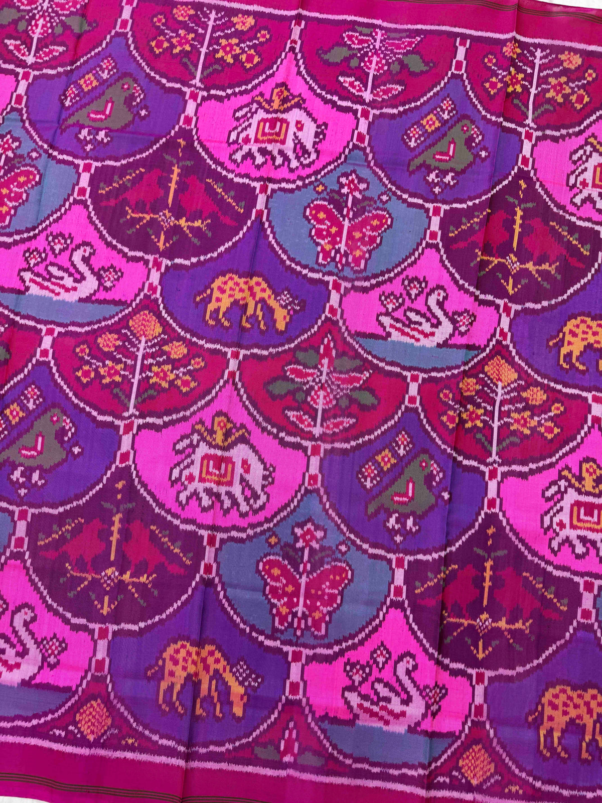 Pink & Multicolour Fancy Narikunj Semi Double Ikat Patola Dupatta