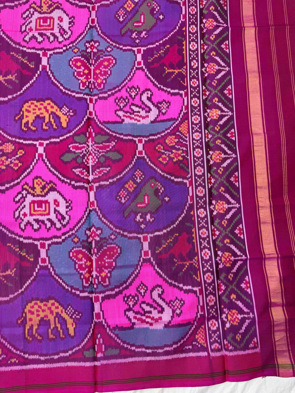 Pink & Multicolour Fancy Narikunj Semi Double Ikat Patola Dupatta