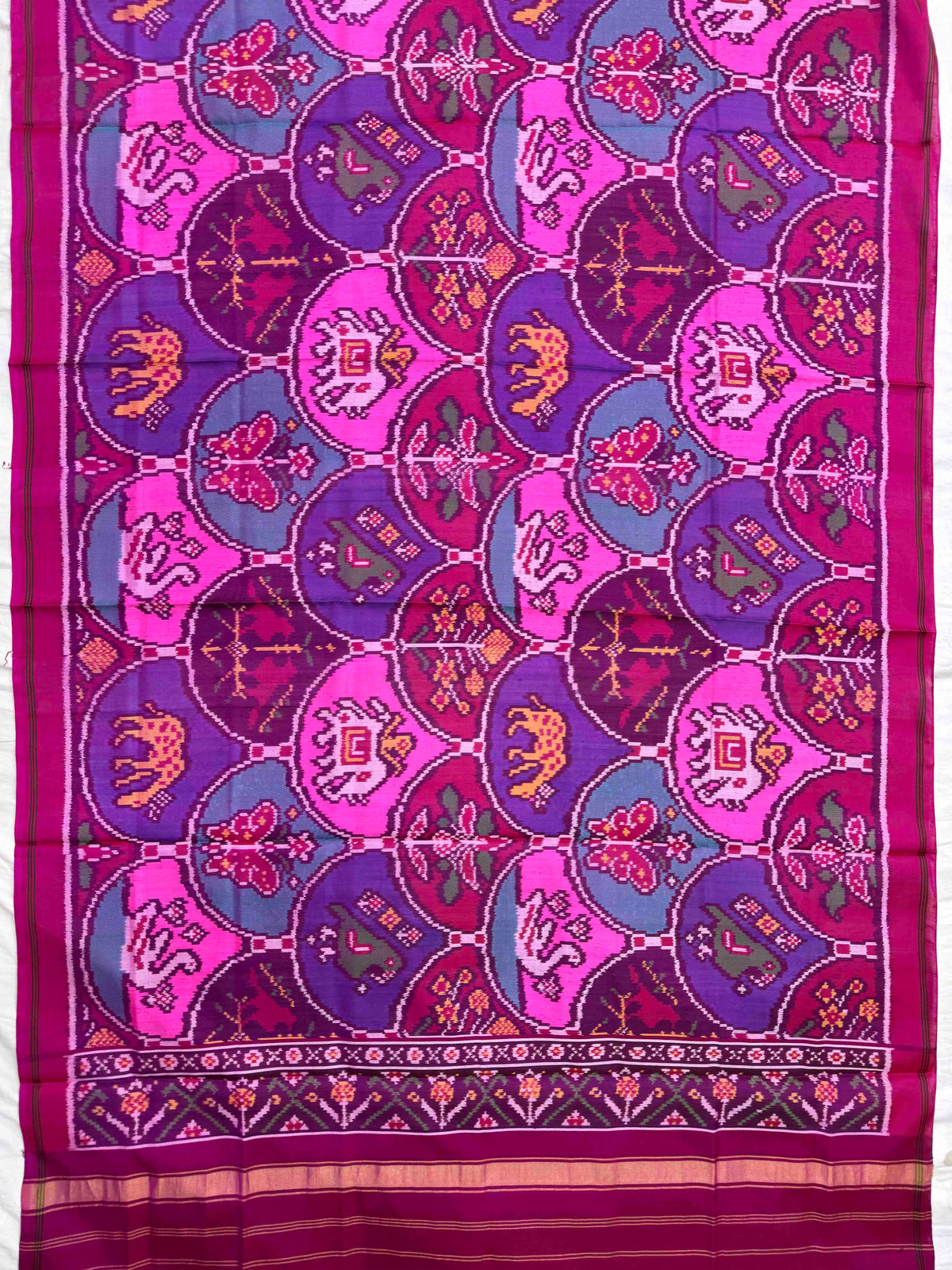 Pink & Multicolour Fancy Narikunj Semi Double Ikat Patola Dupatta