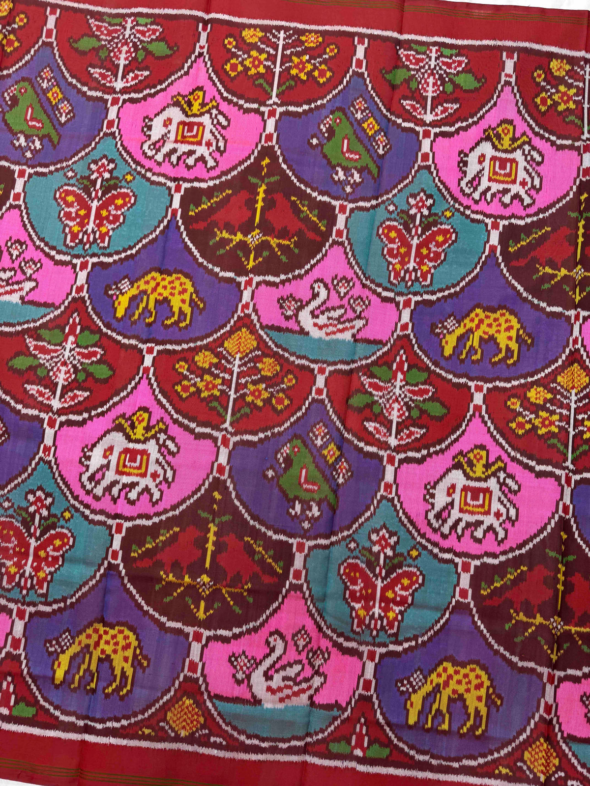 Red & Multicolour Fancy Narikunj Semi Double Ikat Patola Dupatta