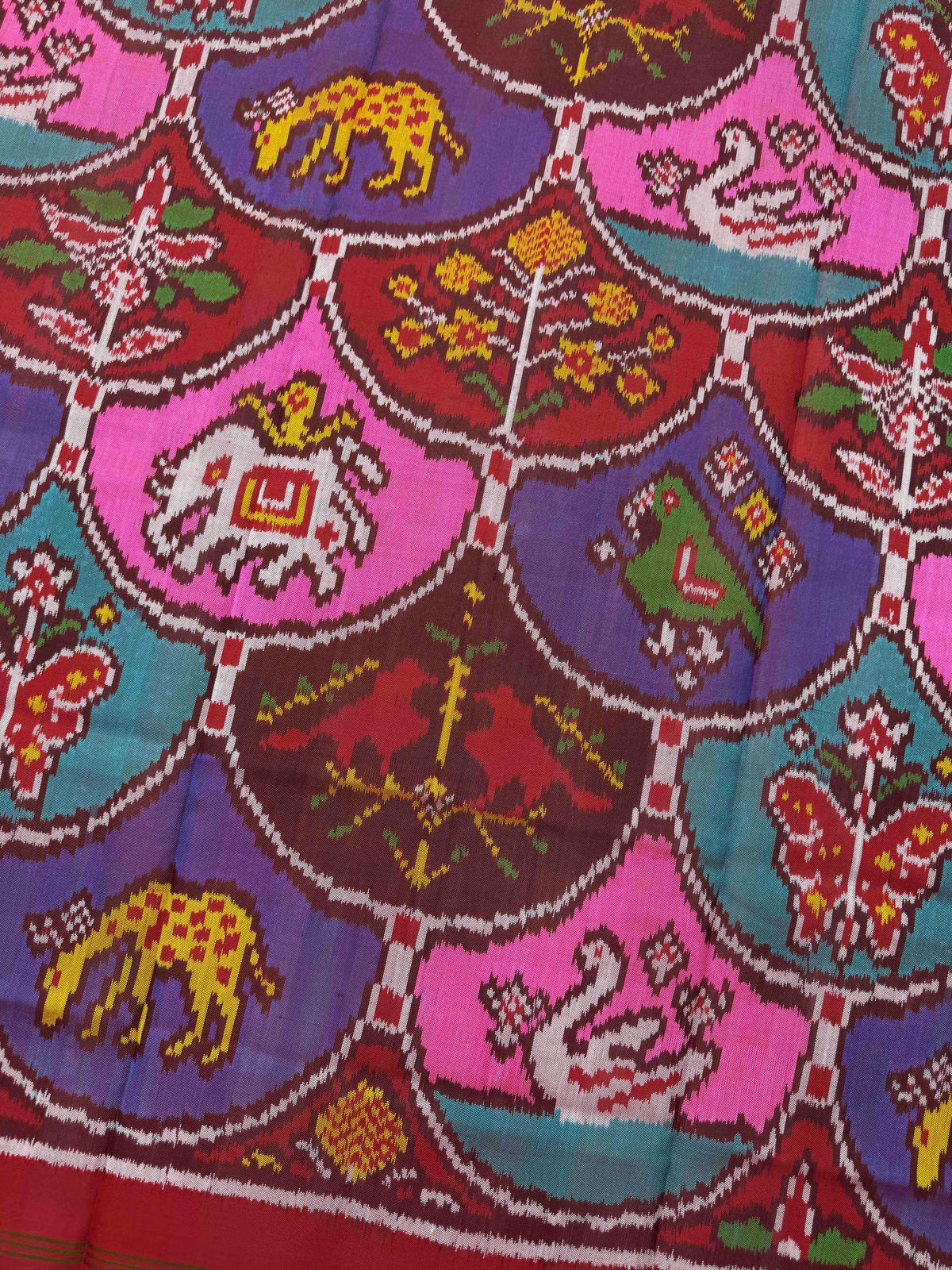 Red & Multicolour Fancy Narikunj Semi Double Ikat Patola Dupatta