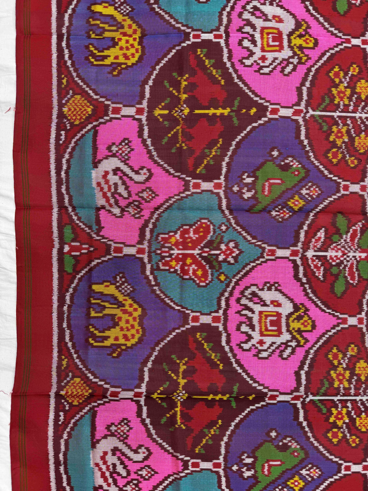 Red & Multicolour Fancy Narikunj Semi Double Ikat Patola Dupatta