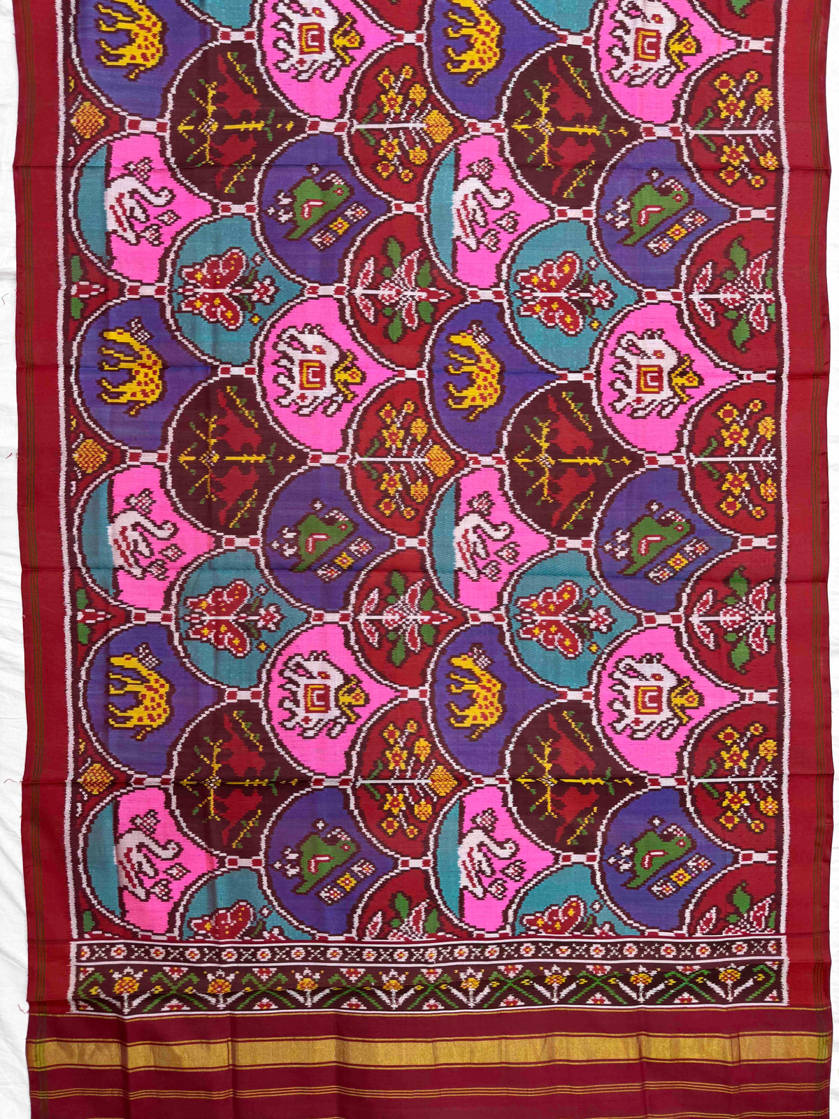 Red & Multicolour Fancy Narikunj Semi Double Ikat Patola Dupatta