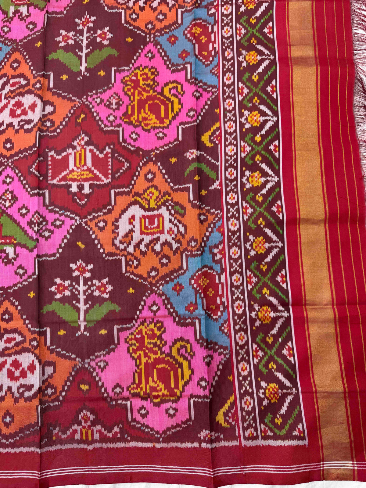 Red & Multicolour Fancy Narikunj Semi Double Ikat Patola Dupatta