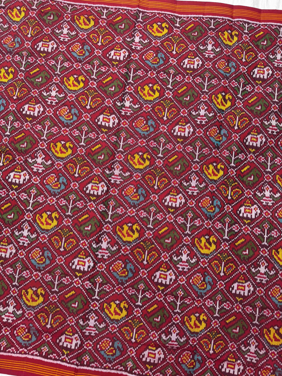 Red Small Narikunj Semi Double Ikat Patola Dupatta