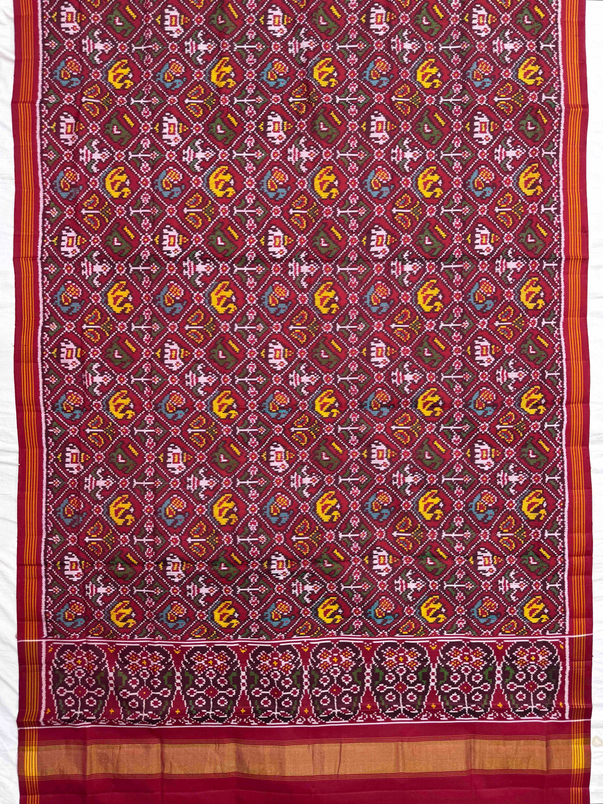 Red Small Narikunj Semi Double Ikat Patola Dupatta