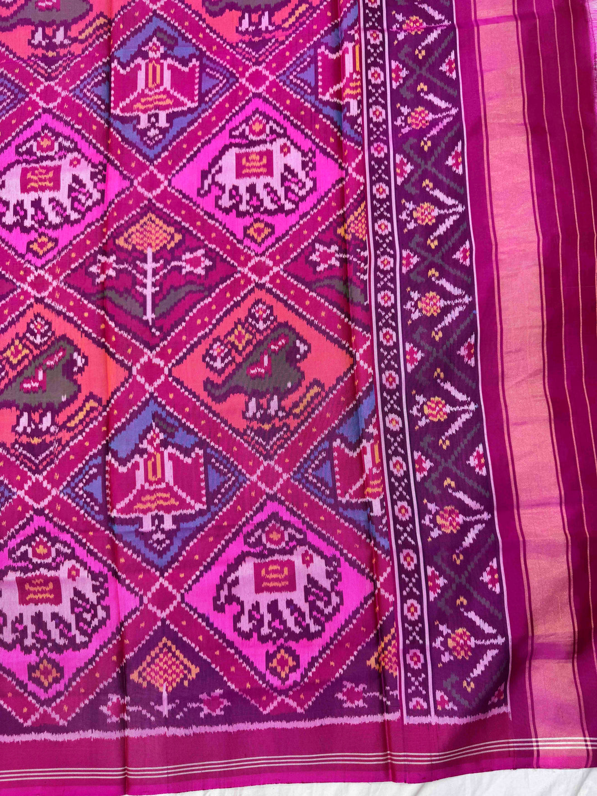 Pink & Multicolour Narikunj Semi Double Ikat Patola Dupatta