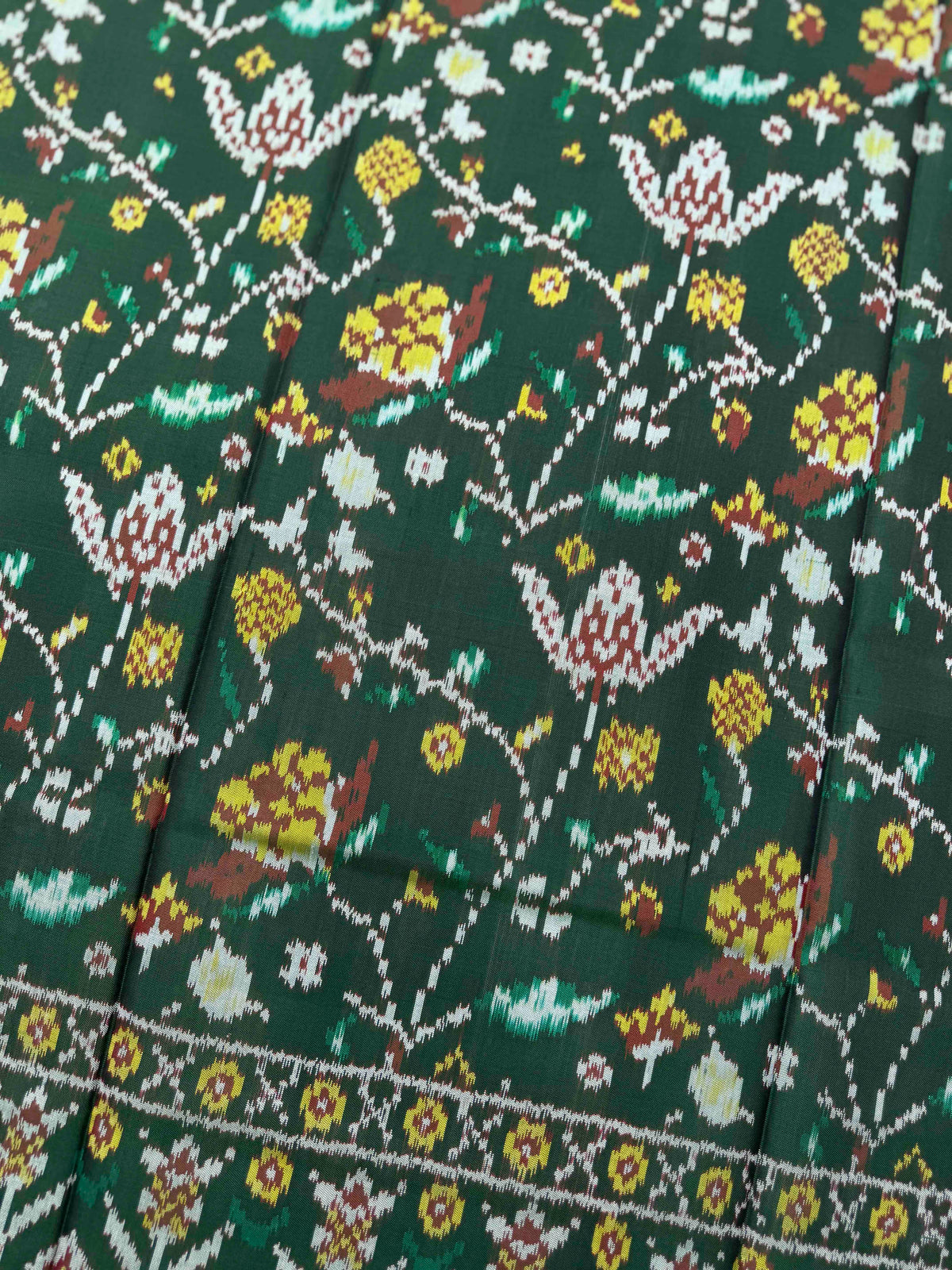 Dark Green Fancy Leaves Semi Double Ikat Patola Dupatta