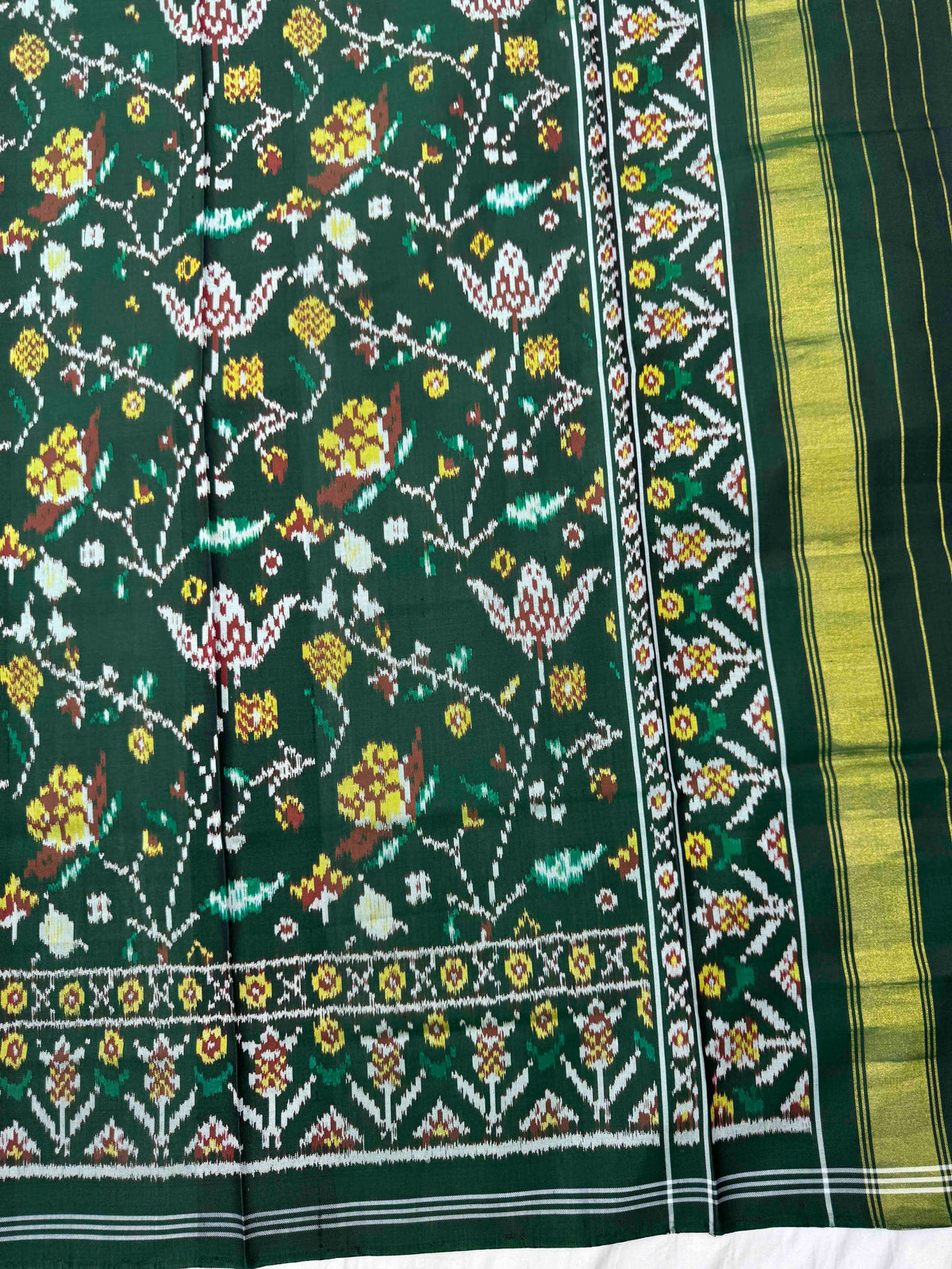 Dark Green Fancy Leaves Semi Double Ikat Patola Dupatta