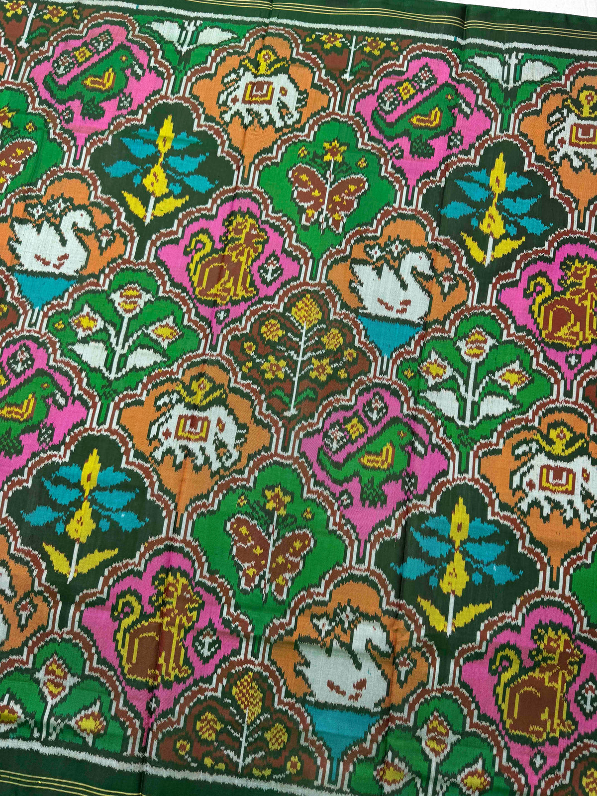Green & Multicolour Fancy Narikunj Semi Double Ikat Patola Dupatta