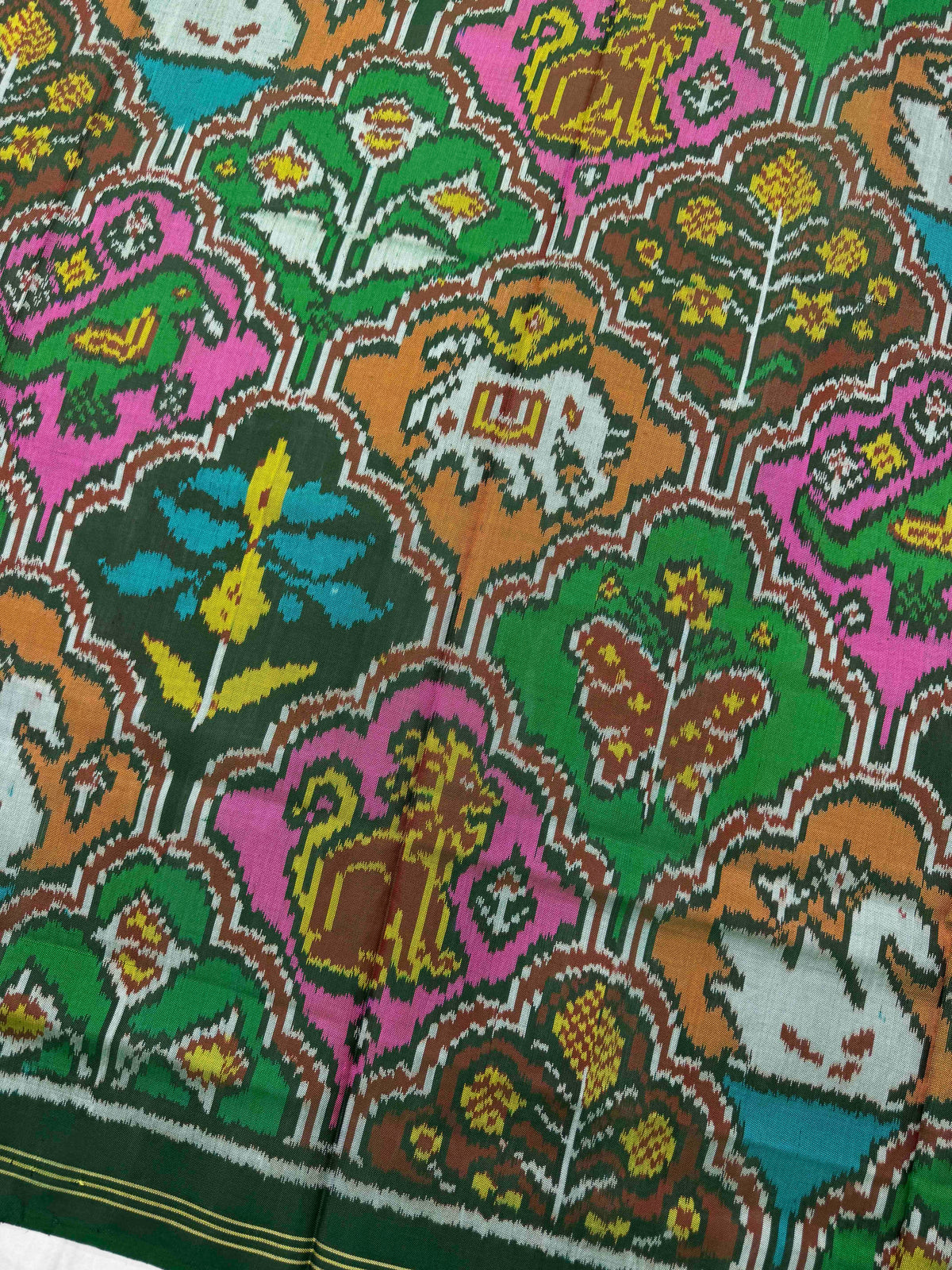 Green & Multicolour Fancy Narikunj Semi Double Ikat Patola Dupatta