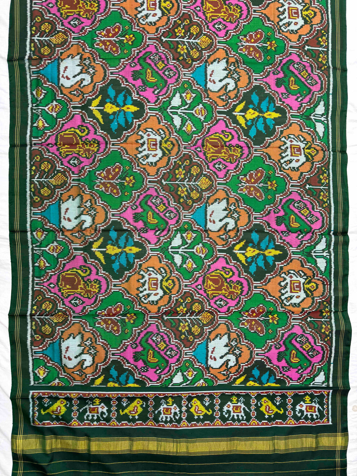Green & Multicolour Fancy Narikunj Semi Double Ikat Patola Dupatta