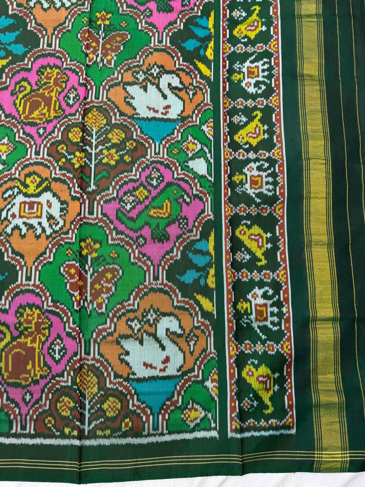 Green & Multicolour Fancy Narikunj Semi Double Ikat Patola Dupatta