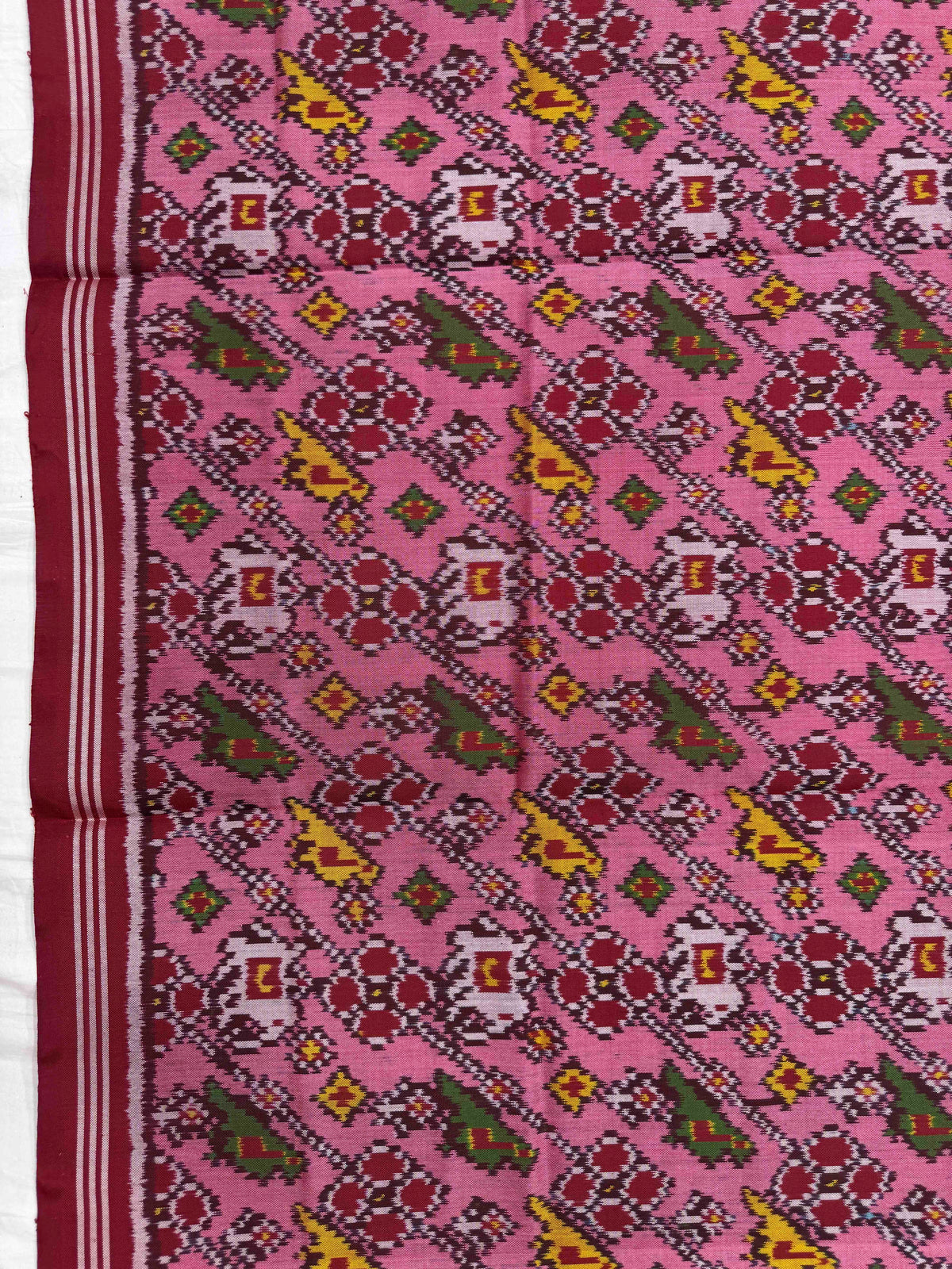Maroon & Light Pink Small Narikunj Leheriya Semi Double Ikat Patola Dupatta