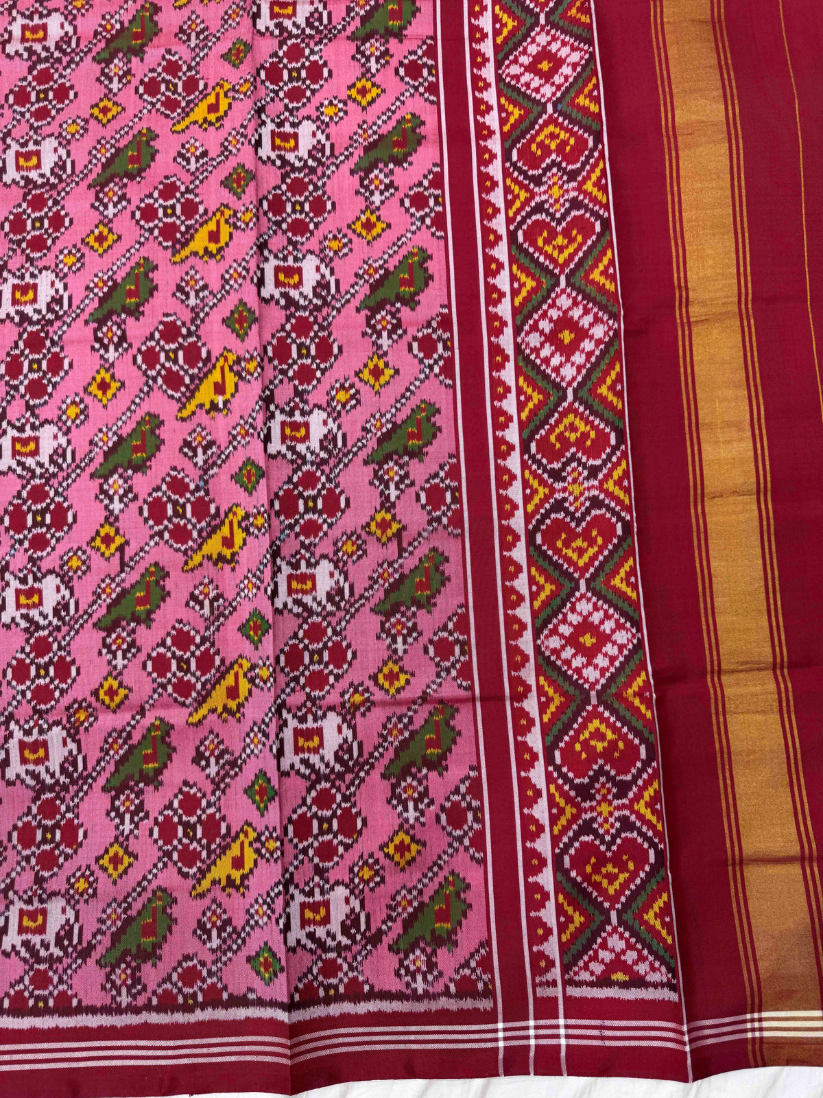 Maroon & Light Pink Small Narikunj Leheriya Semi Double Ikat Patola Dupatta