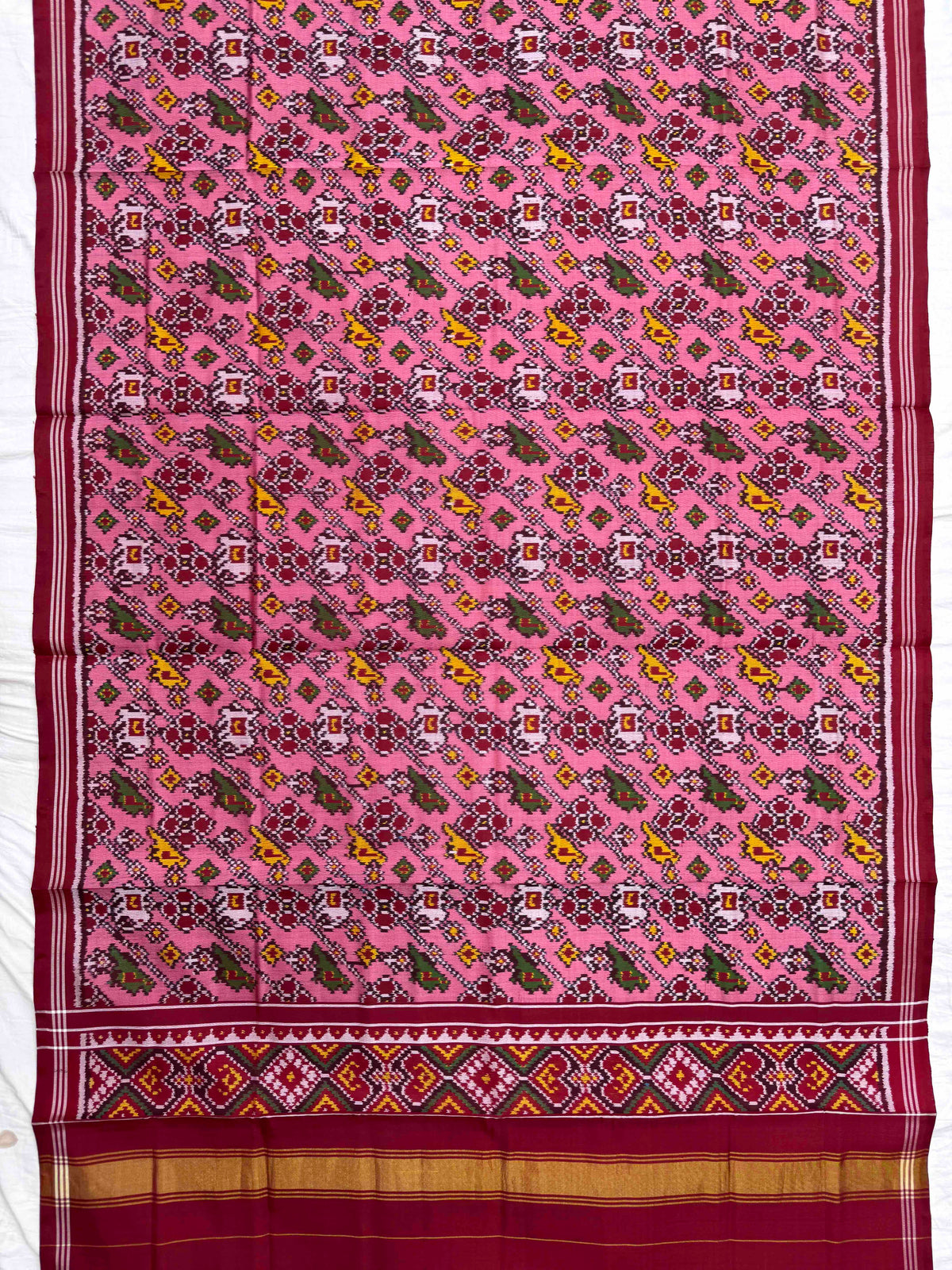 Maroon & Light Pink Small Narikunj Leheriya Semi Double Ikat Patola Dupatta