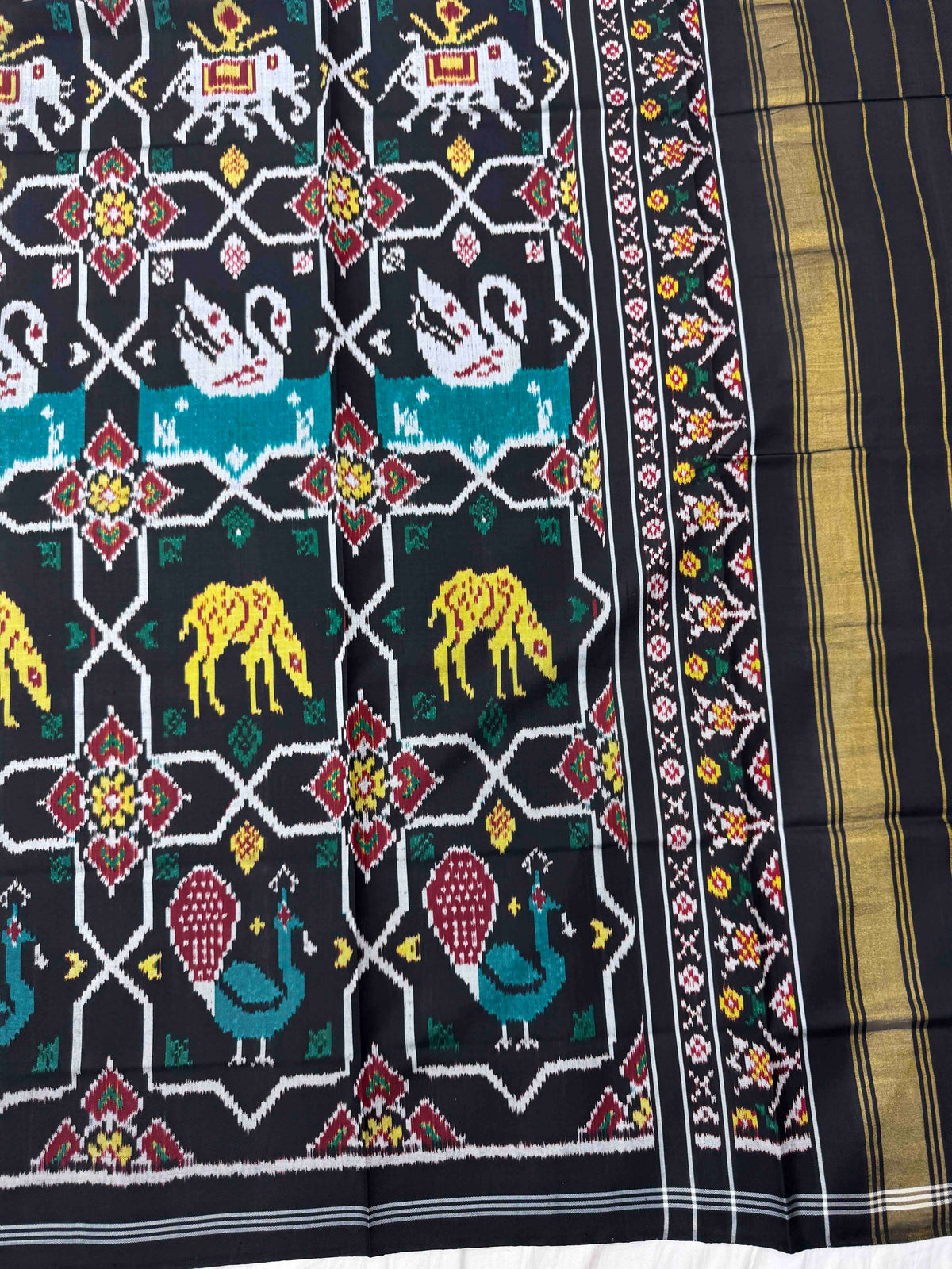Black Star Narikunj Semi Double Ikat Patola Dupatta