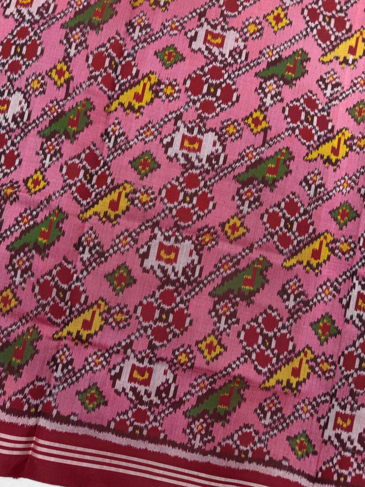 Maroon & Light Pink Small Narikunj Leheriya Semi Double Ikat Patola Dupatta