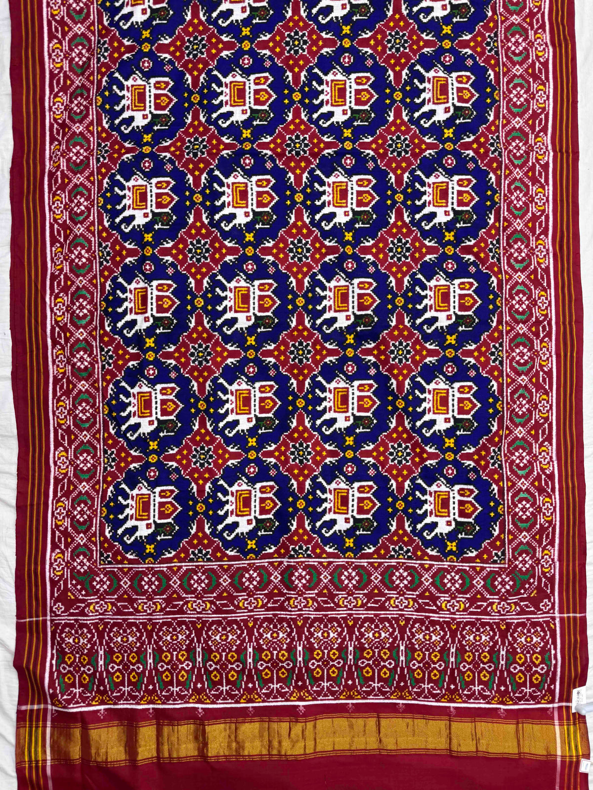 Red & Blue Elephant Chhabdi Double Ikat Patan Patola Saree