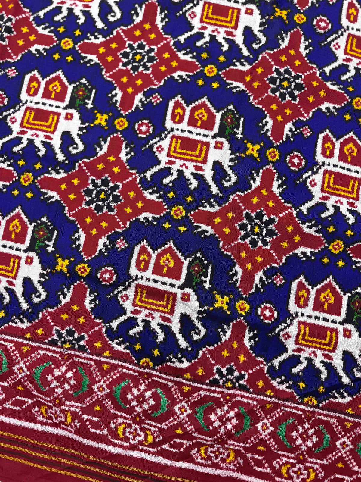 Red & Blue Elephant Chhabdi Double Ikat Patan Patola Saree