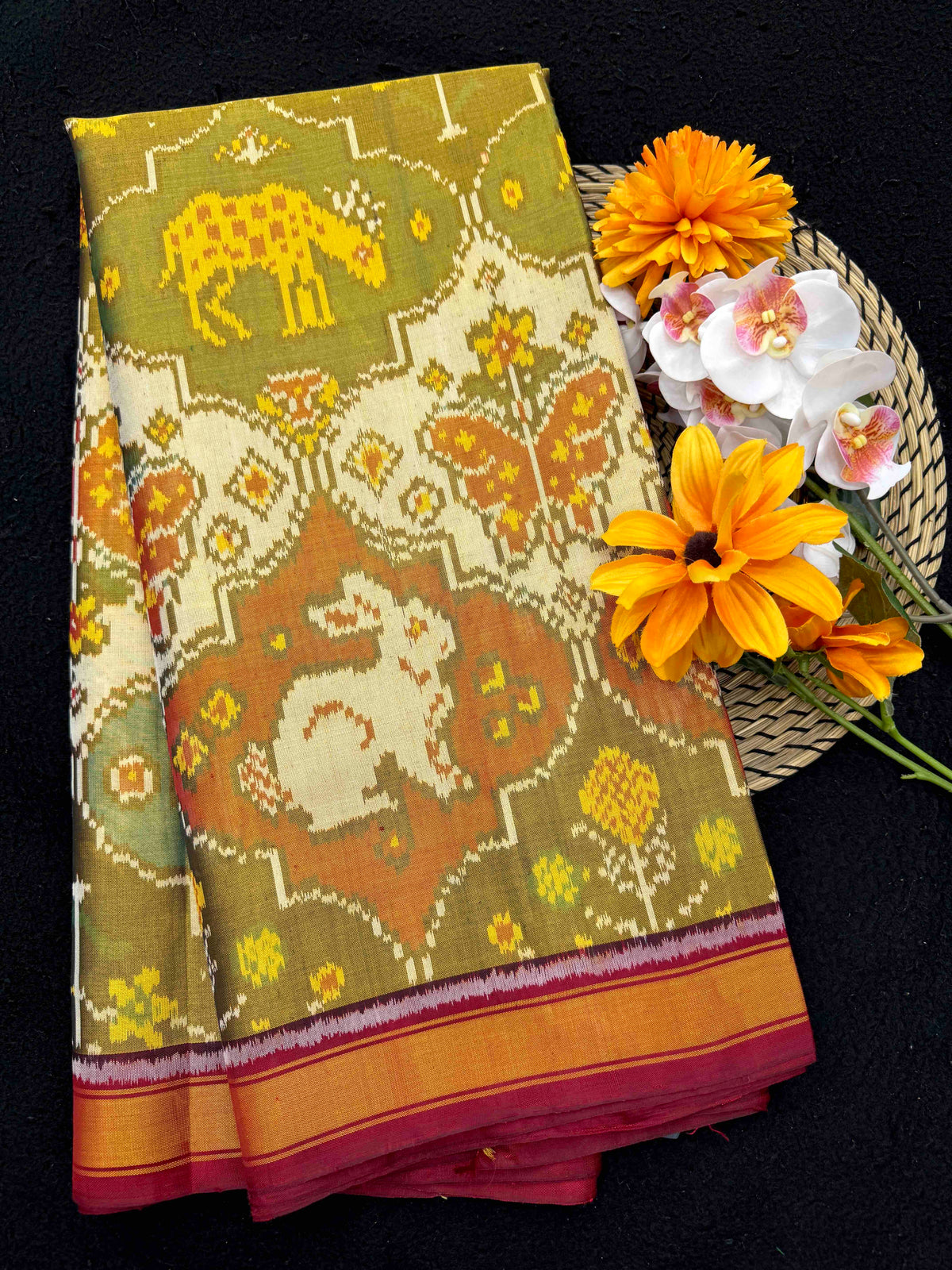 Maroon & Multicolour Narikunj Matka Tissue Patola Saree