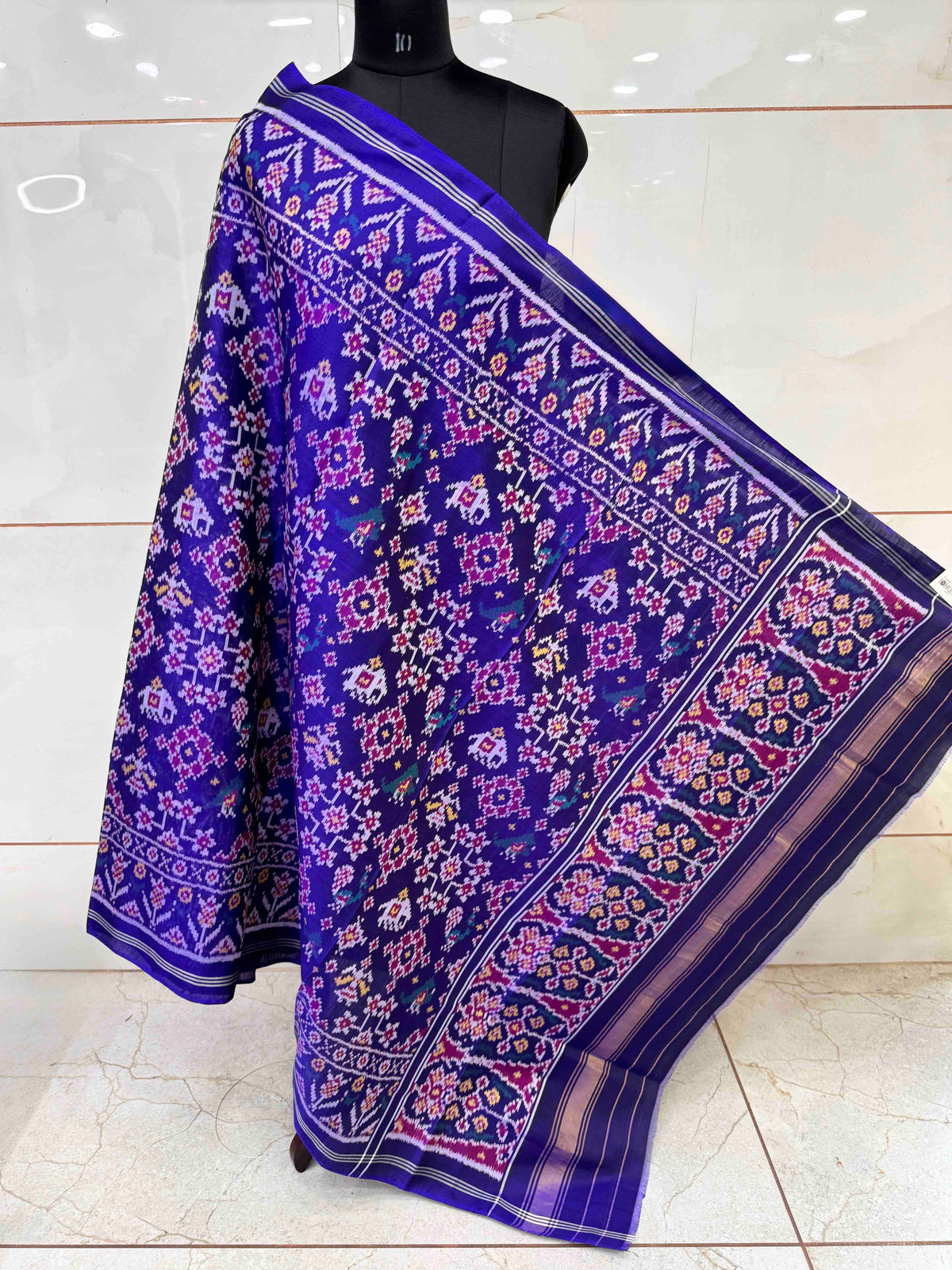Purplish Blue Navratan Narikunj Semi Double Ikat Patola Dupatta