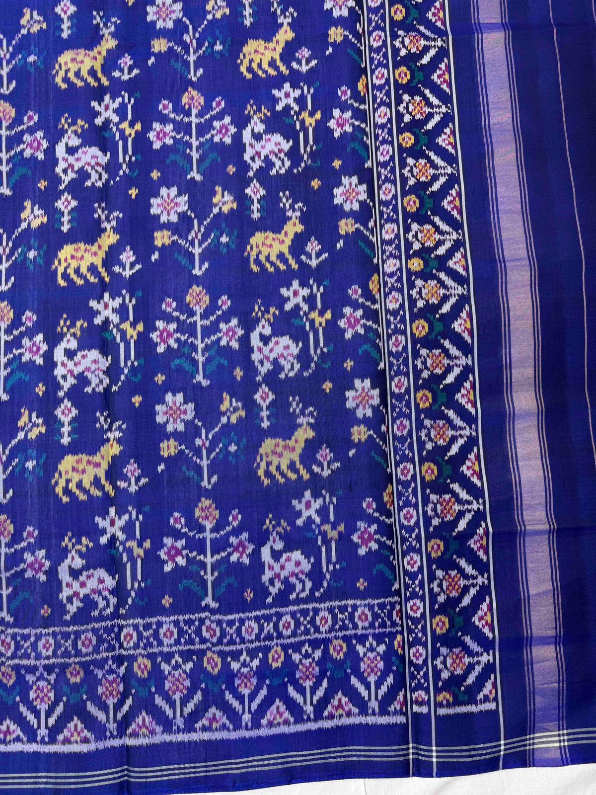 Blue Fancy Deer Flower Semi Double Ikat Patola Dupatta