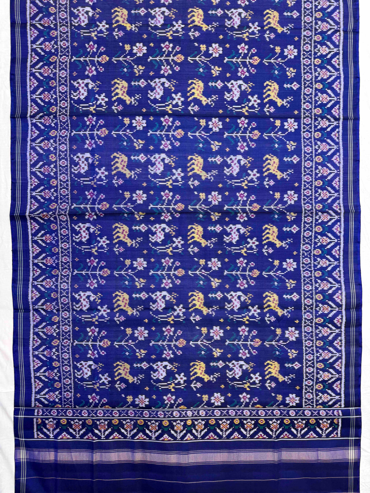 Blue Fancy Deer Flower Semi Double Ikat Patola Dupatta