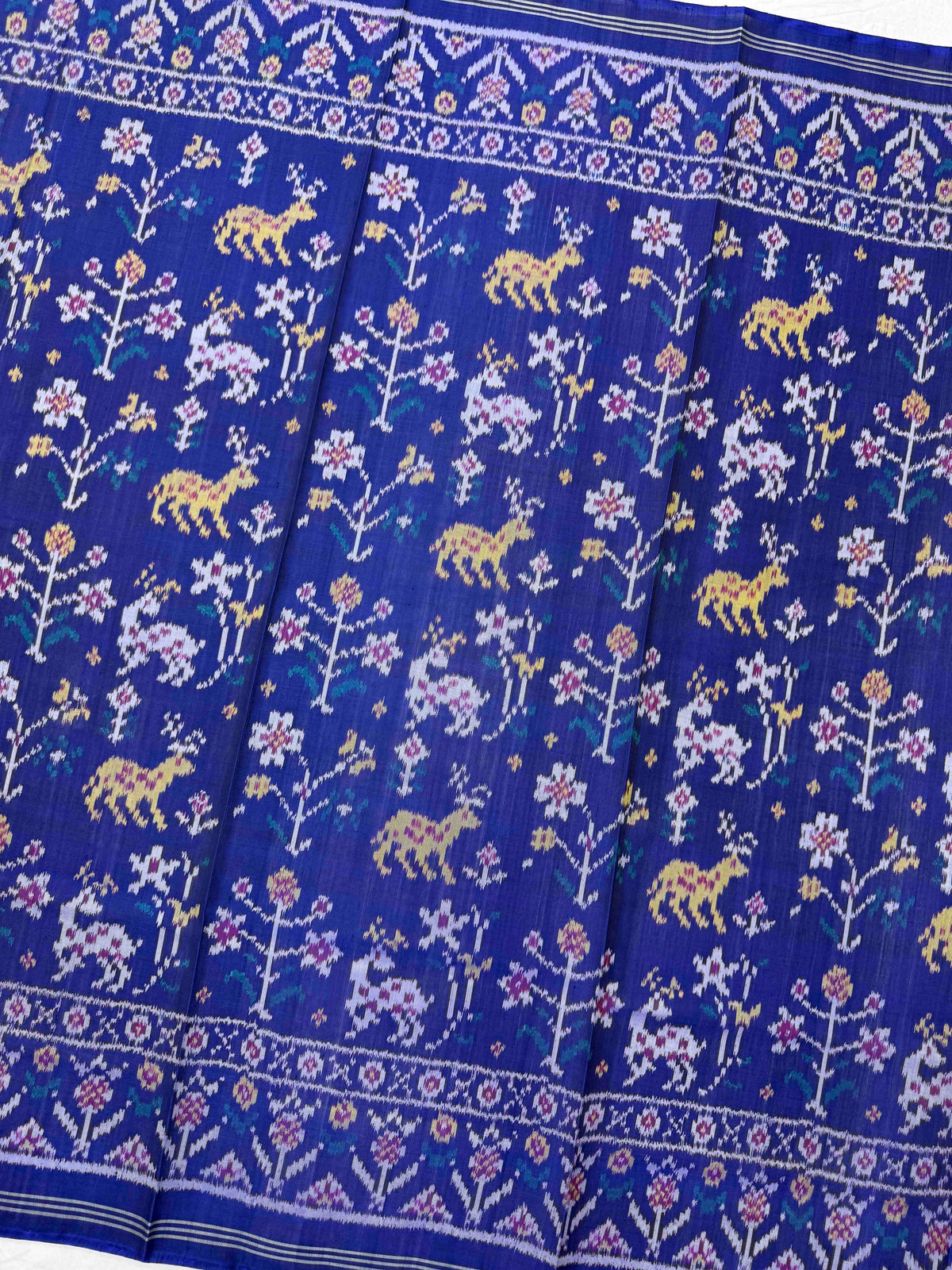 Blue Fancy Deer Flower Semi Double Ikat Patola Dupatta