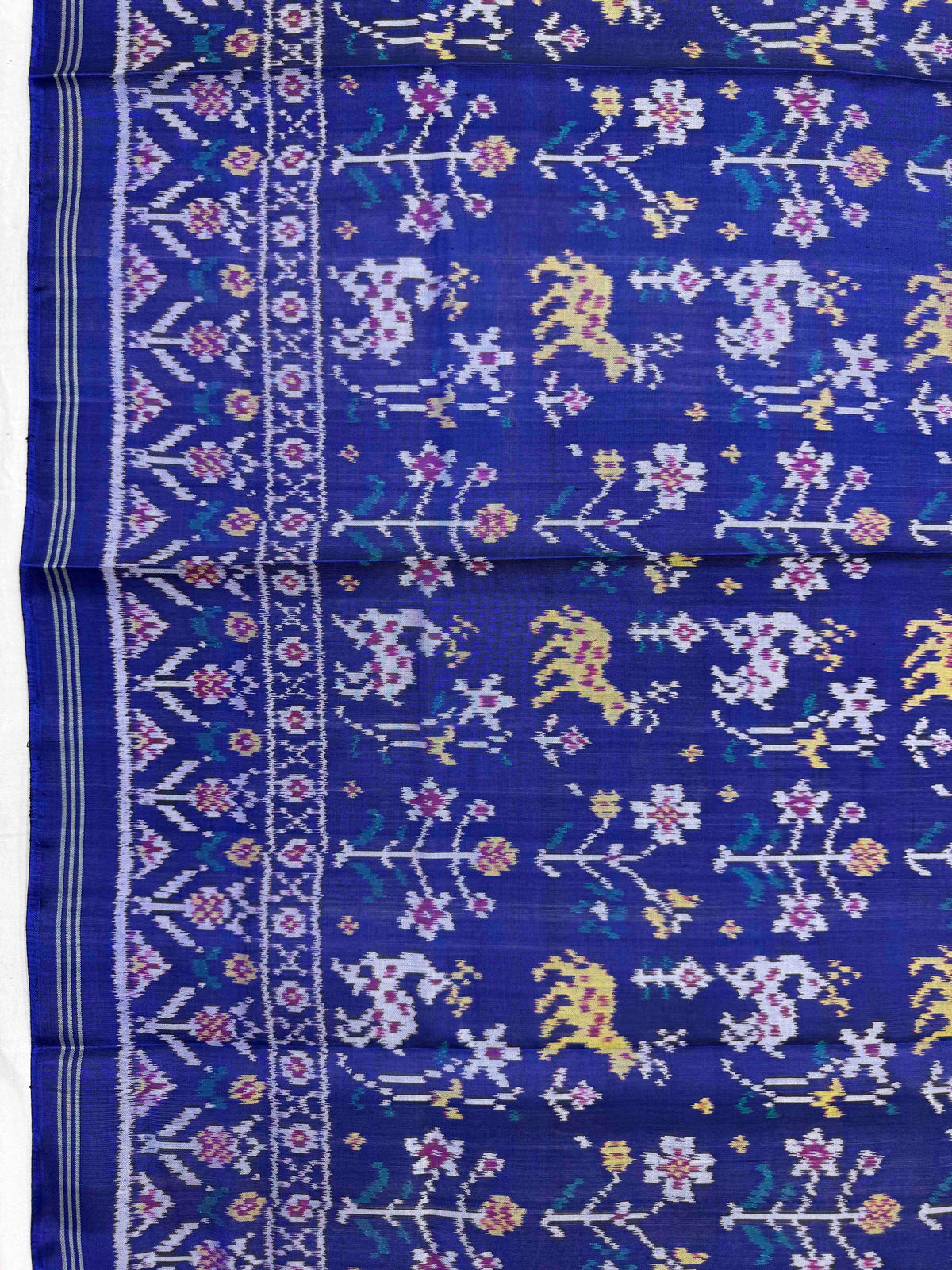 Blue Fancy Deer Flower Semi Double Ikat Patola Dupatta