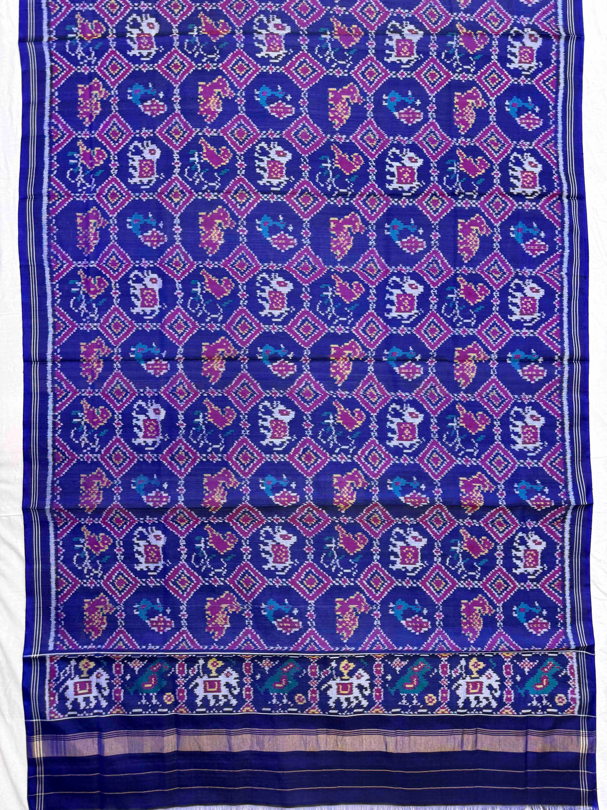 Purplish Blue Fancy Narikunj Semi Double Ikat Patola Dupatta