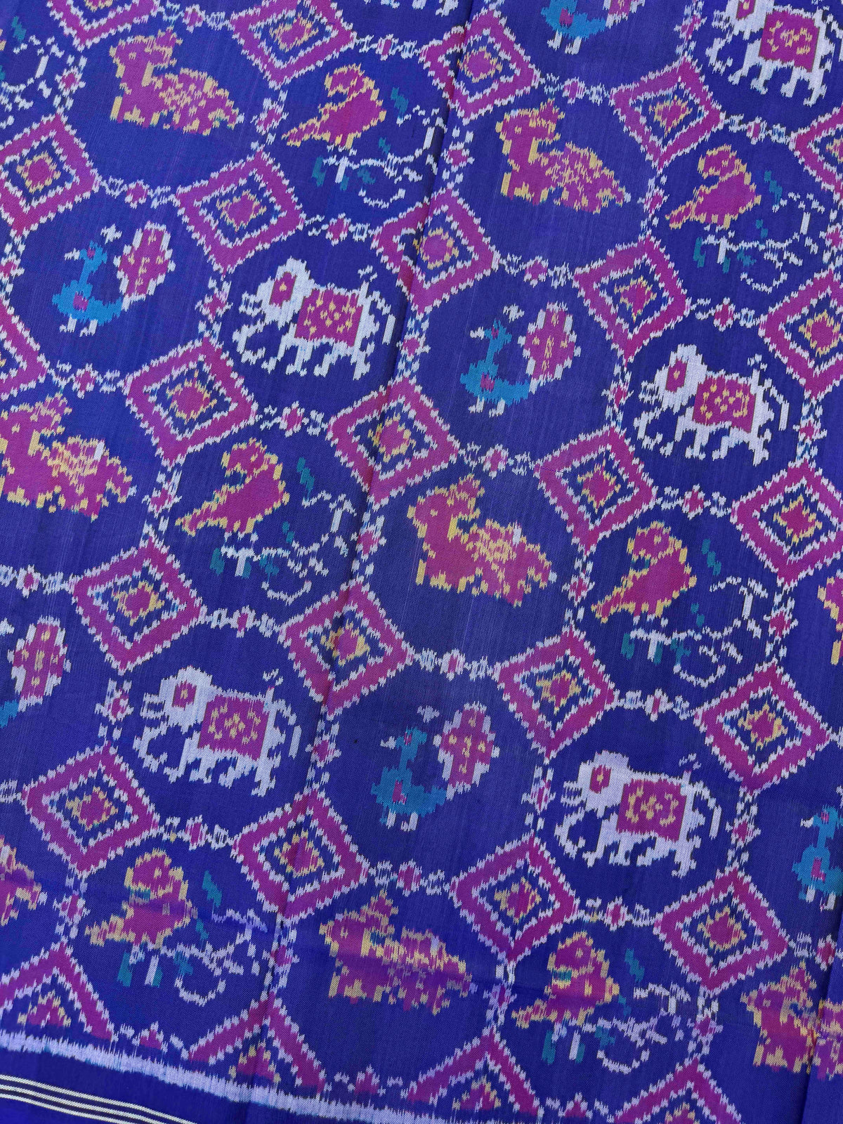 Purplish Blue Fancy Narikunj Semi Double Ikat Patola Dupatta