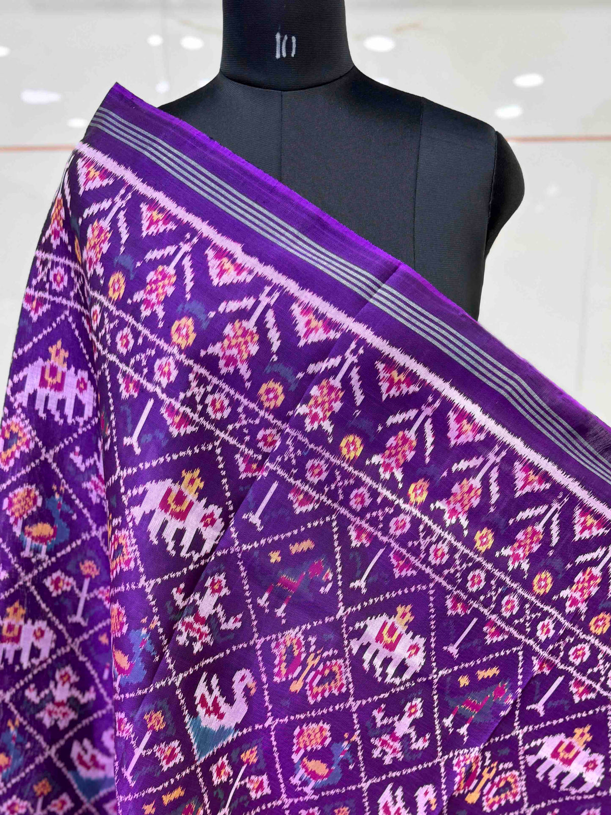 Purple Narikunj Semi Double Ikat Patola Dupatta