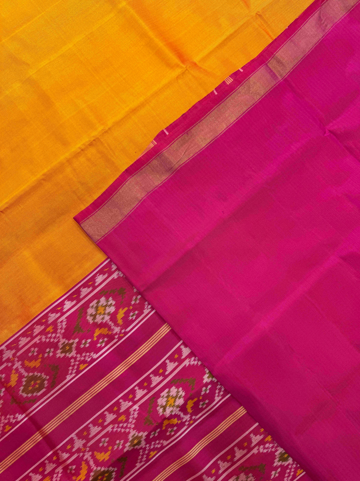 Pink & Yellow Plain Rajkot Patola Saree