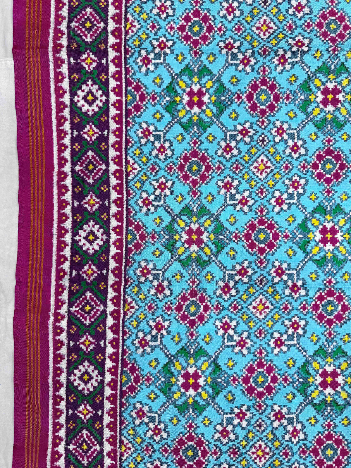 Pink & Light Sky Blue Navratan Double Ikat Patan Patola Saree