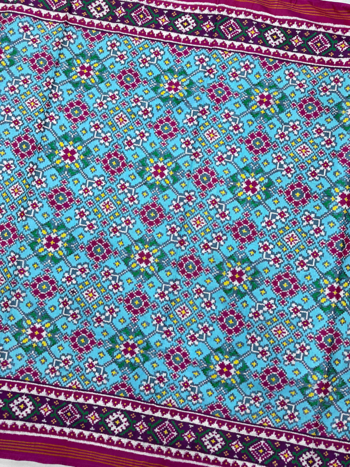Pink & Light Sky Blue Navratan Double Ikat Patan Patola Saree