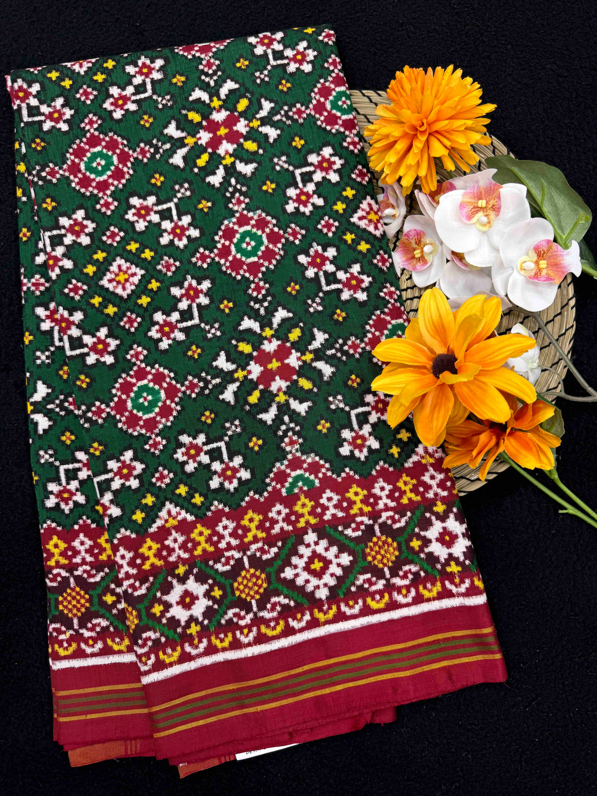 Maroon & Green Navratan Double Ikat Patan Patola Saree