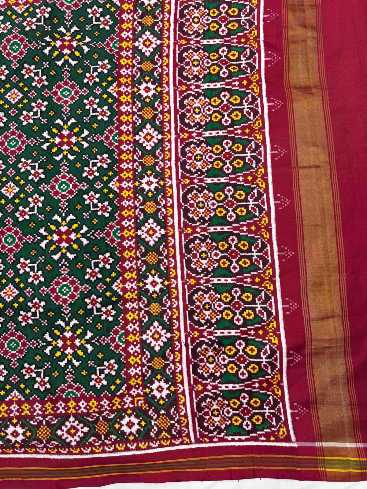 Maroon & Green Navratan Double Ikat Patan Patola Saree