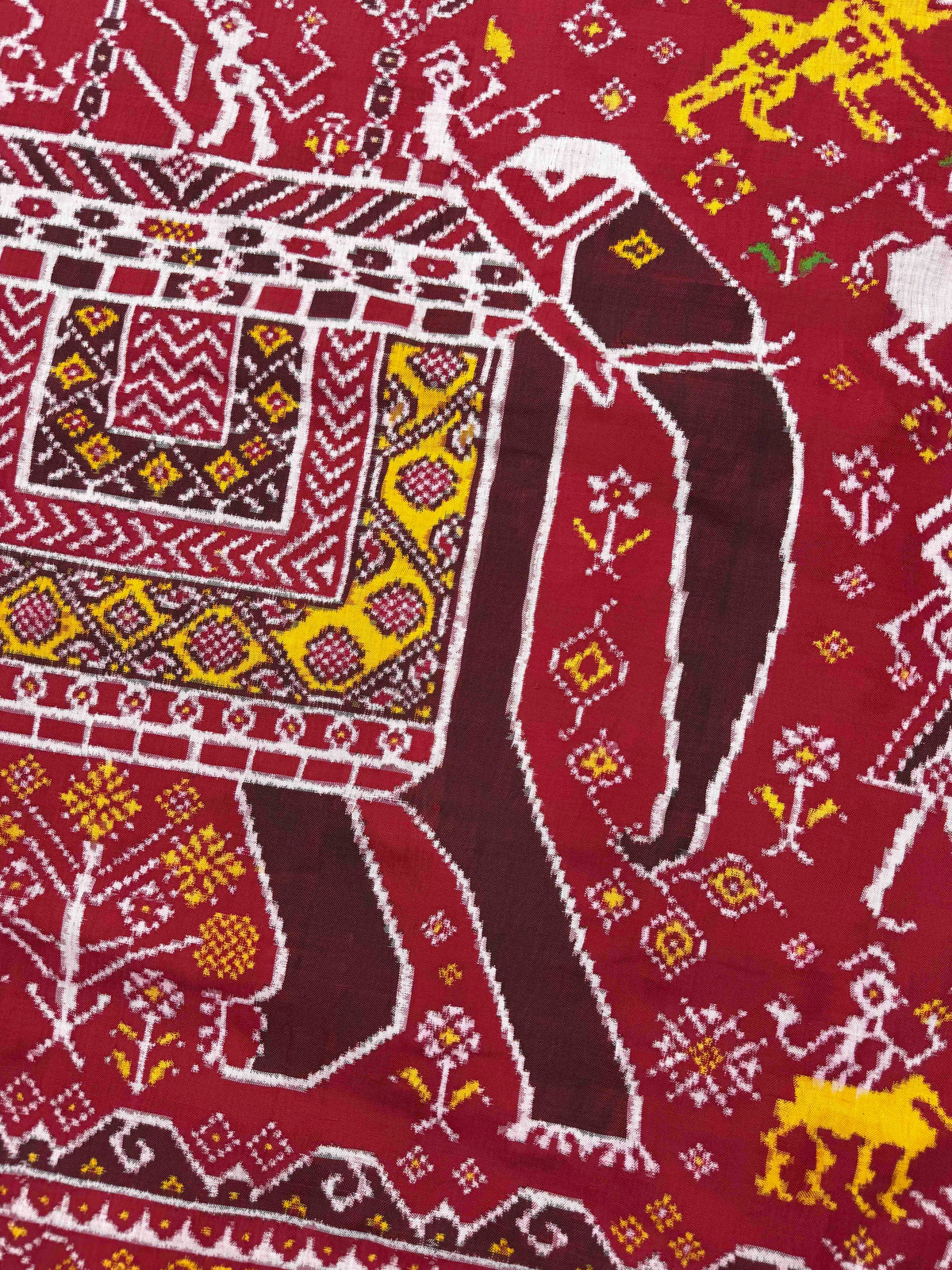 Red Rajwadi Elephant with Narikunj Double Ikat Patan Patola Saree