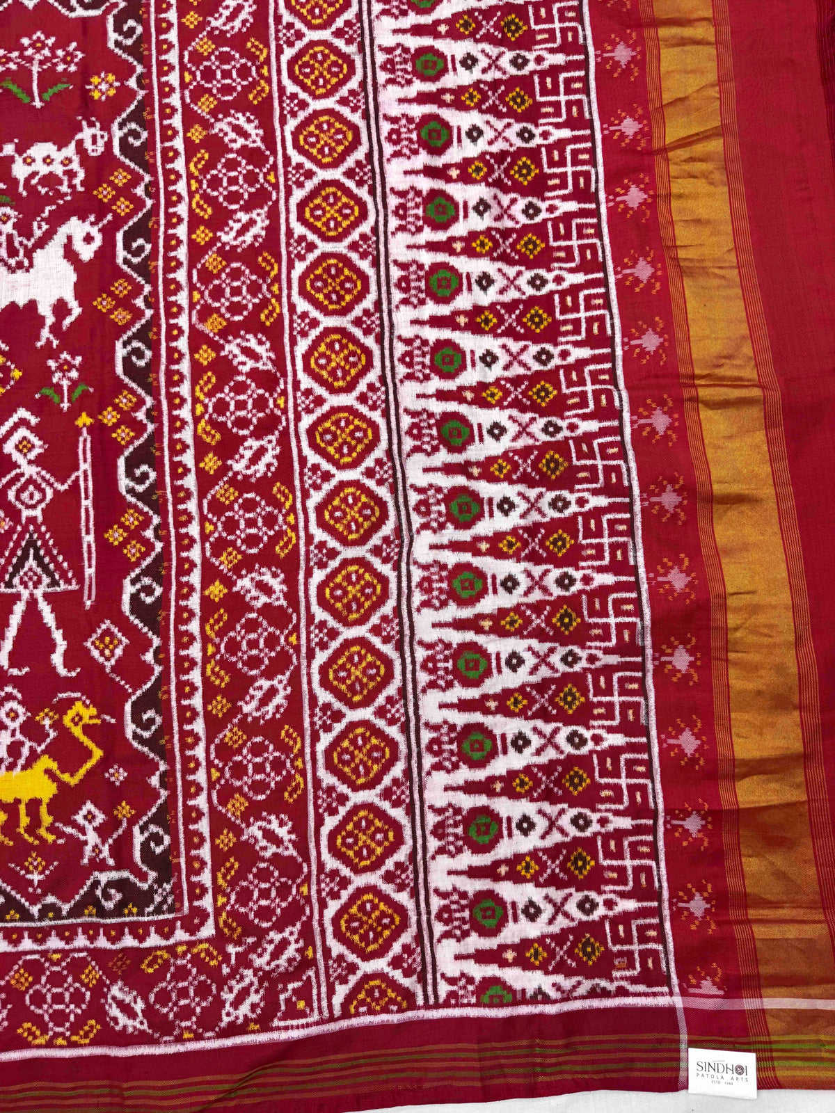 Red Rajwadi Elephant with Narikunj Double Ikat Patan Patola Saree