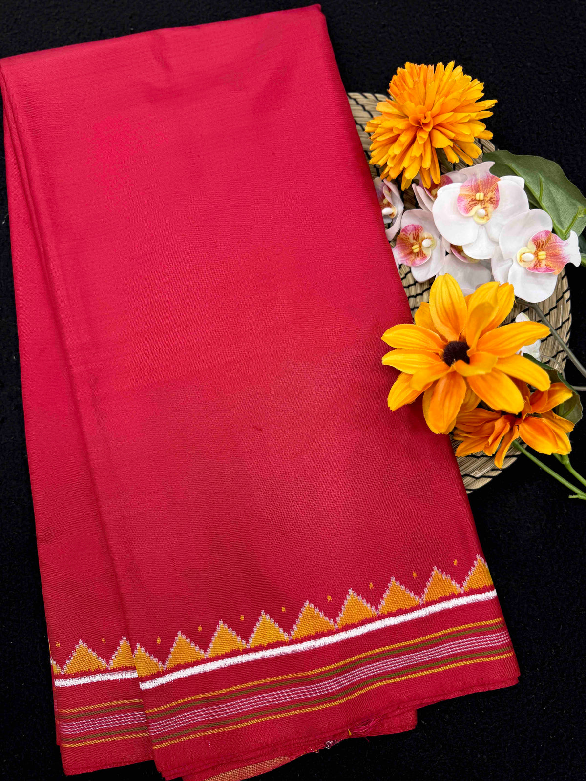 Red Plain Double Ikat Patan Patola Saree