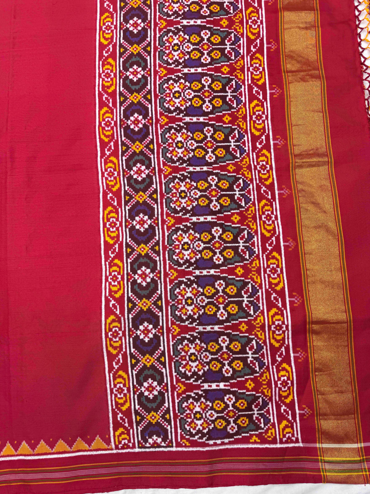 Red Plain Double Ikat Patan Patola Saree