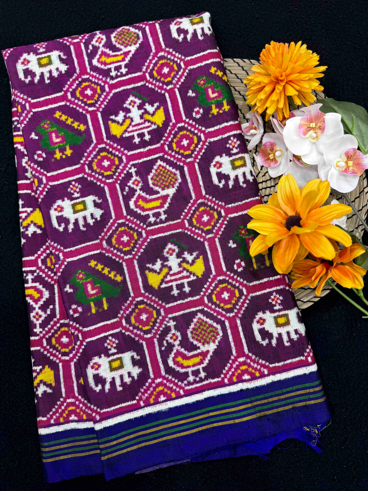 Blue & Purple Small Narikunj Double Ikat Patan Patola Saree