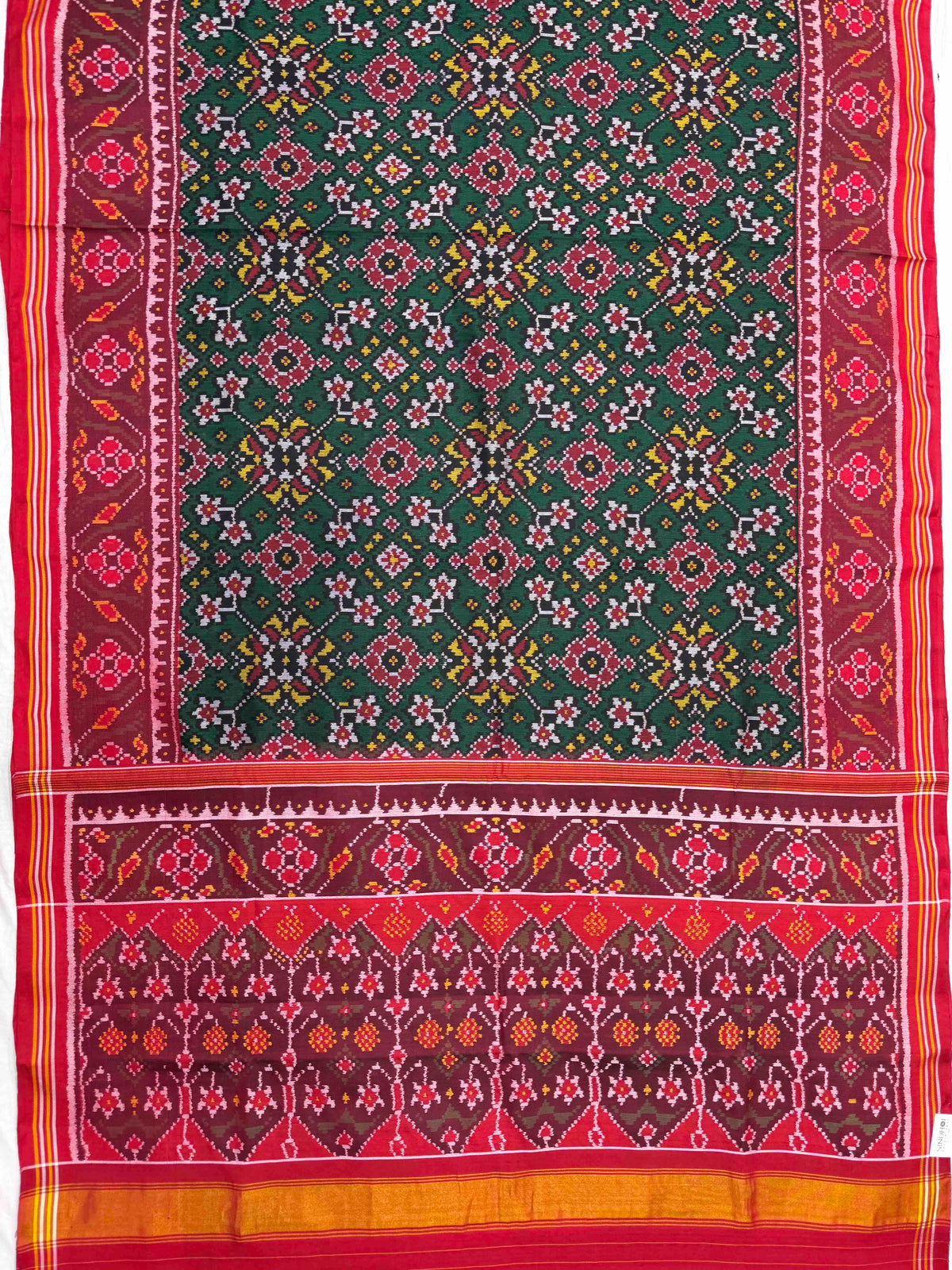 Red & Green Navratan Single Ikat Patan Patola Saree