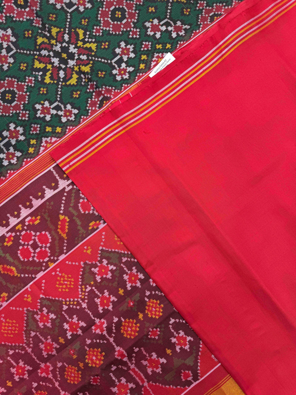 Red & Green Navratan Single Ikat Patan Patola Saree
