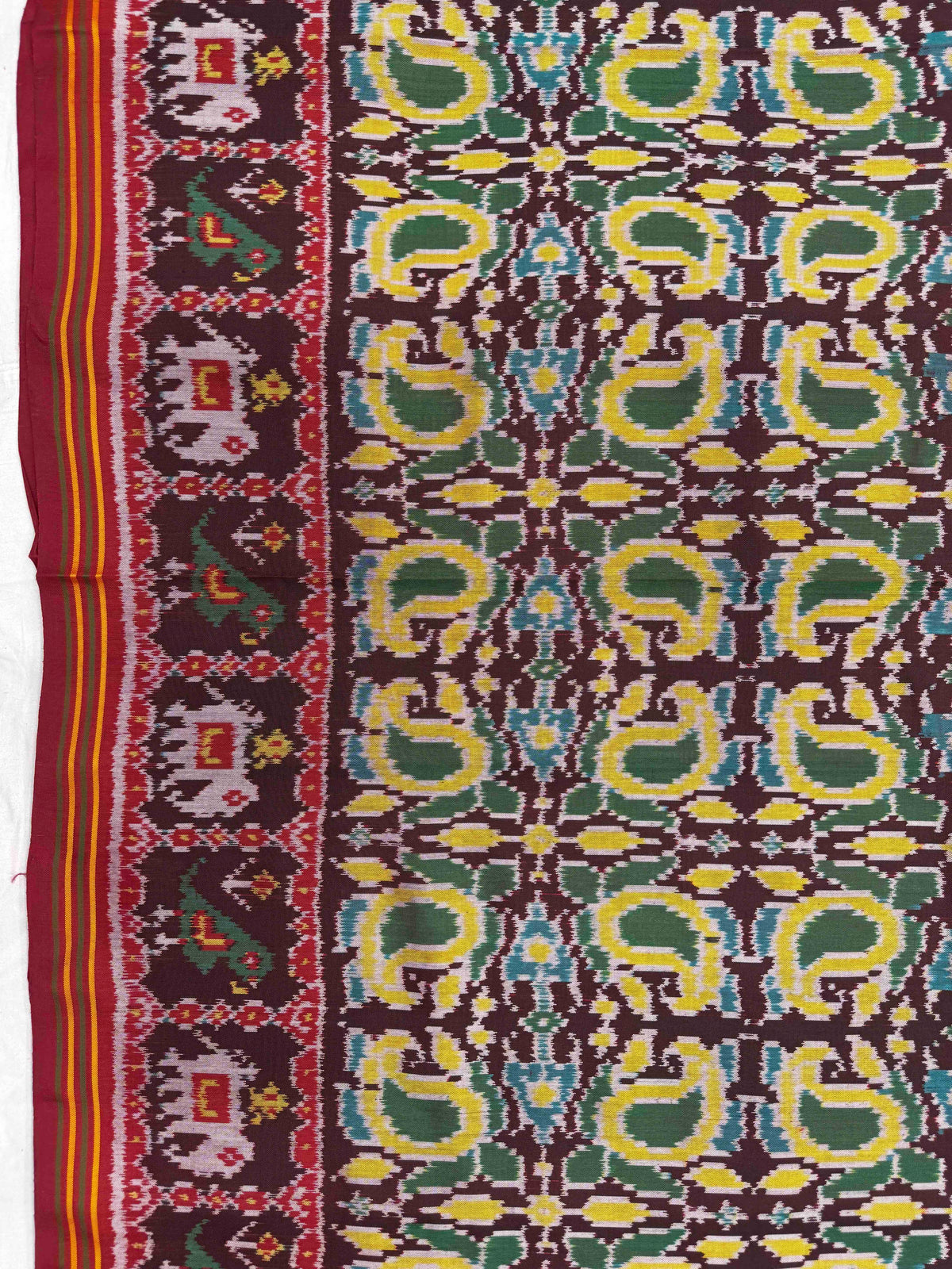 Maroon & Light Yellow Fancy Mango Single Ikat Patan Patola Saree